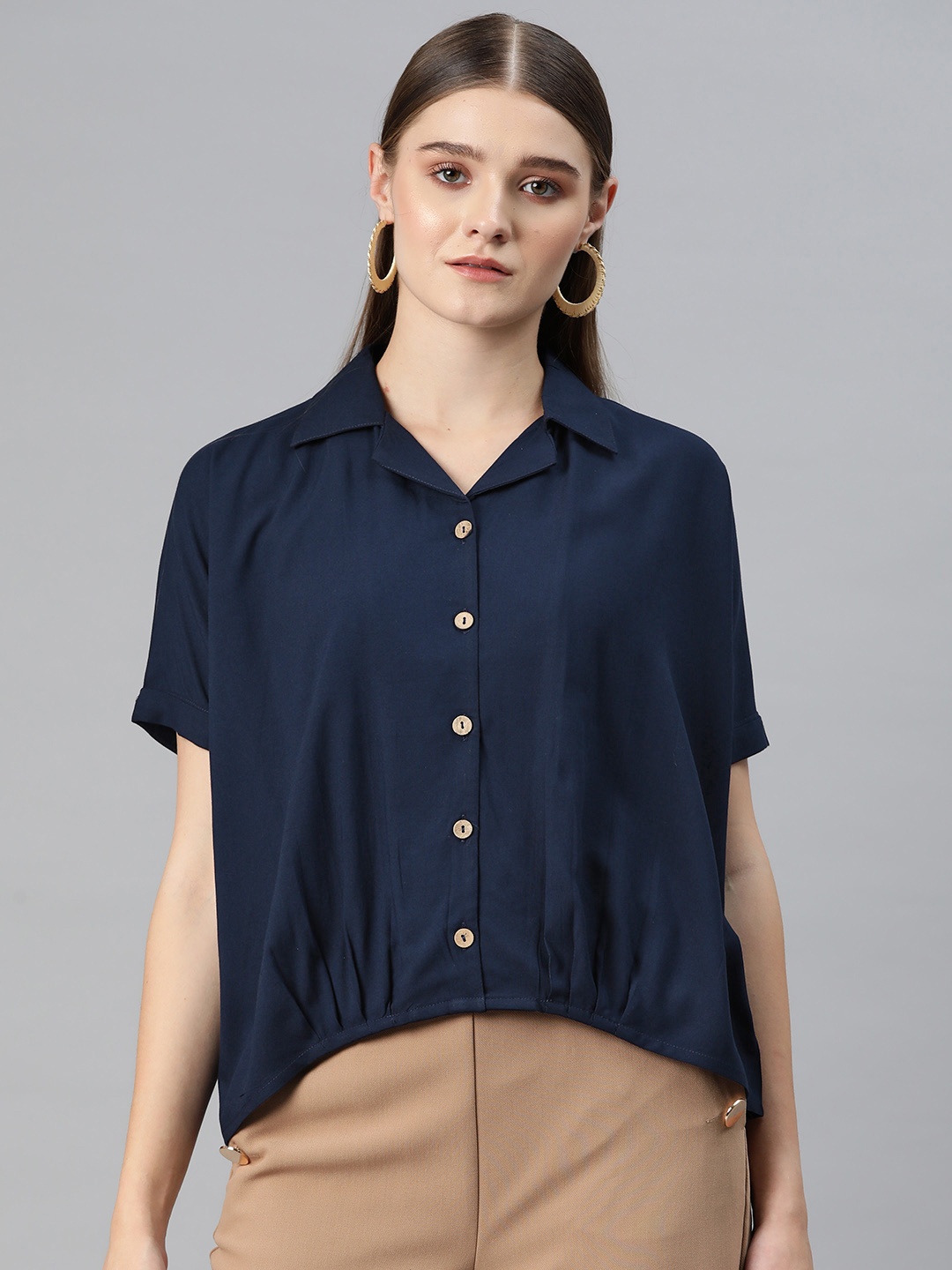 

Cottinfab Shirt Style Top, Navy blue