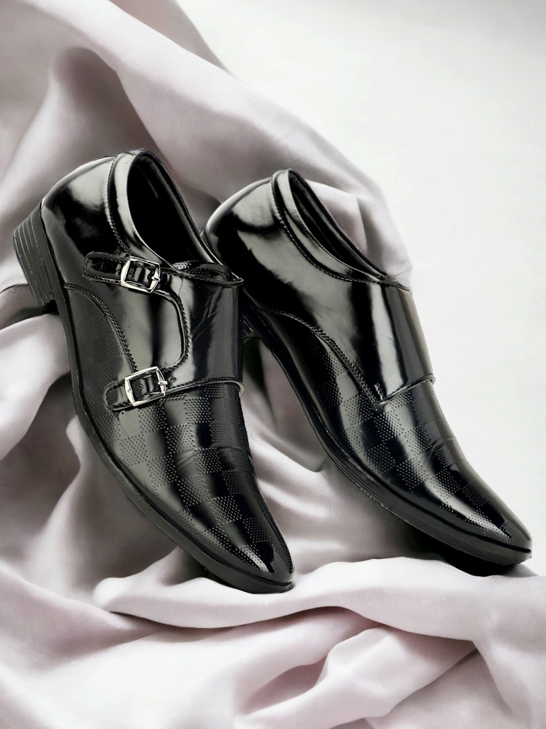 

Buxton Men Leather Formal Monk Shoes, Black