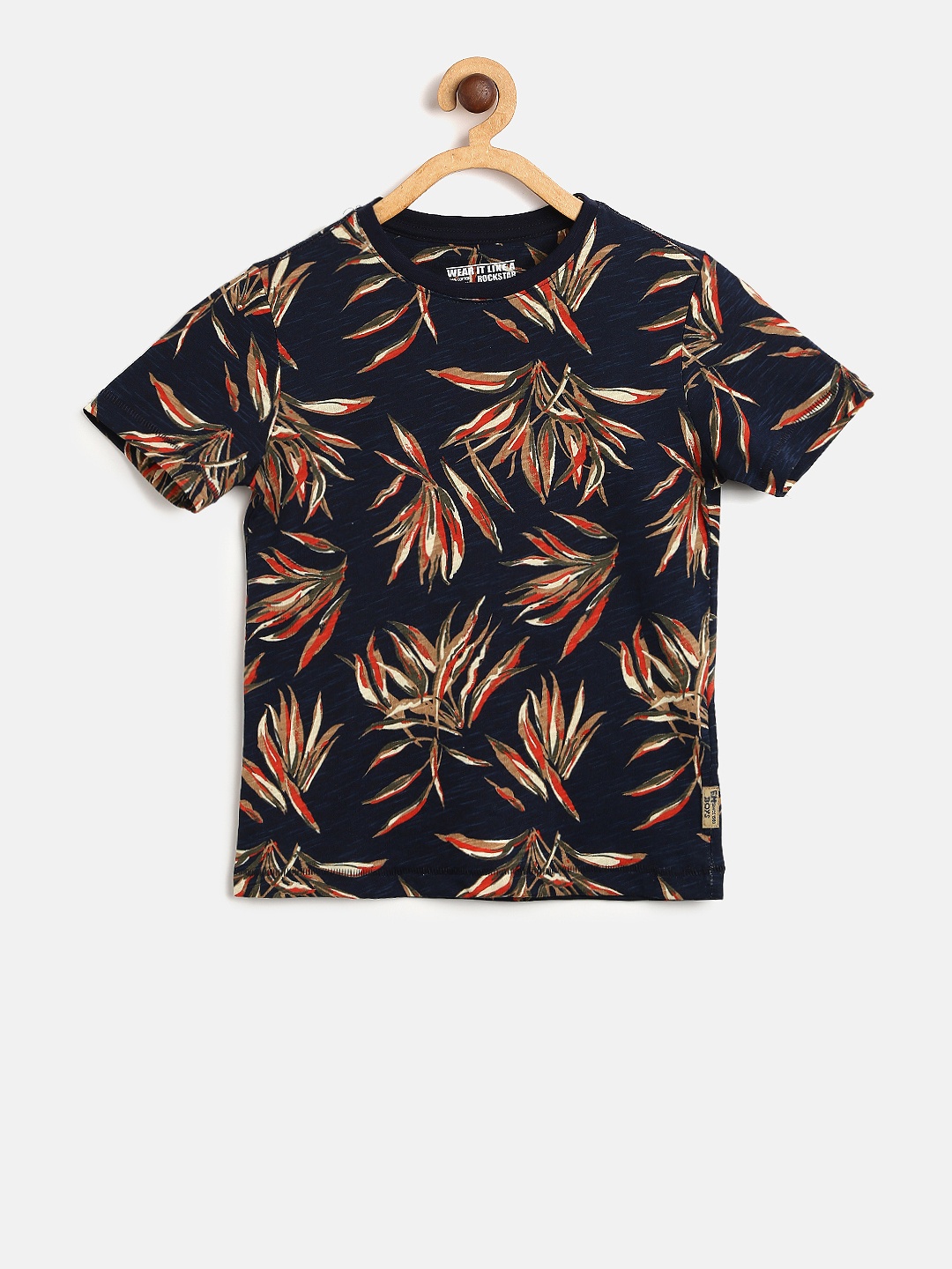 

Flying Machine Boys Navy Blue Printed Round Neck T-shirt
