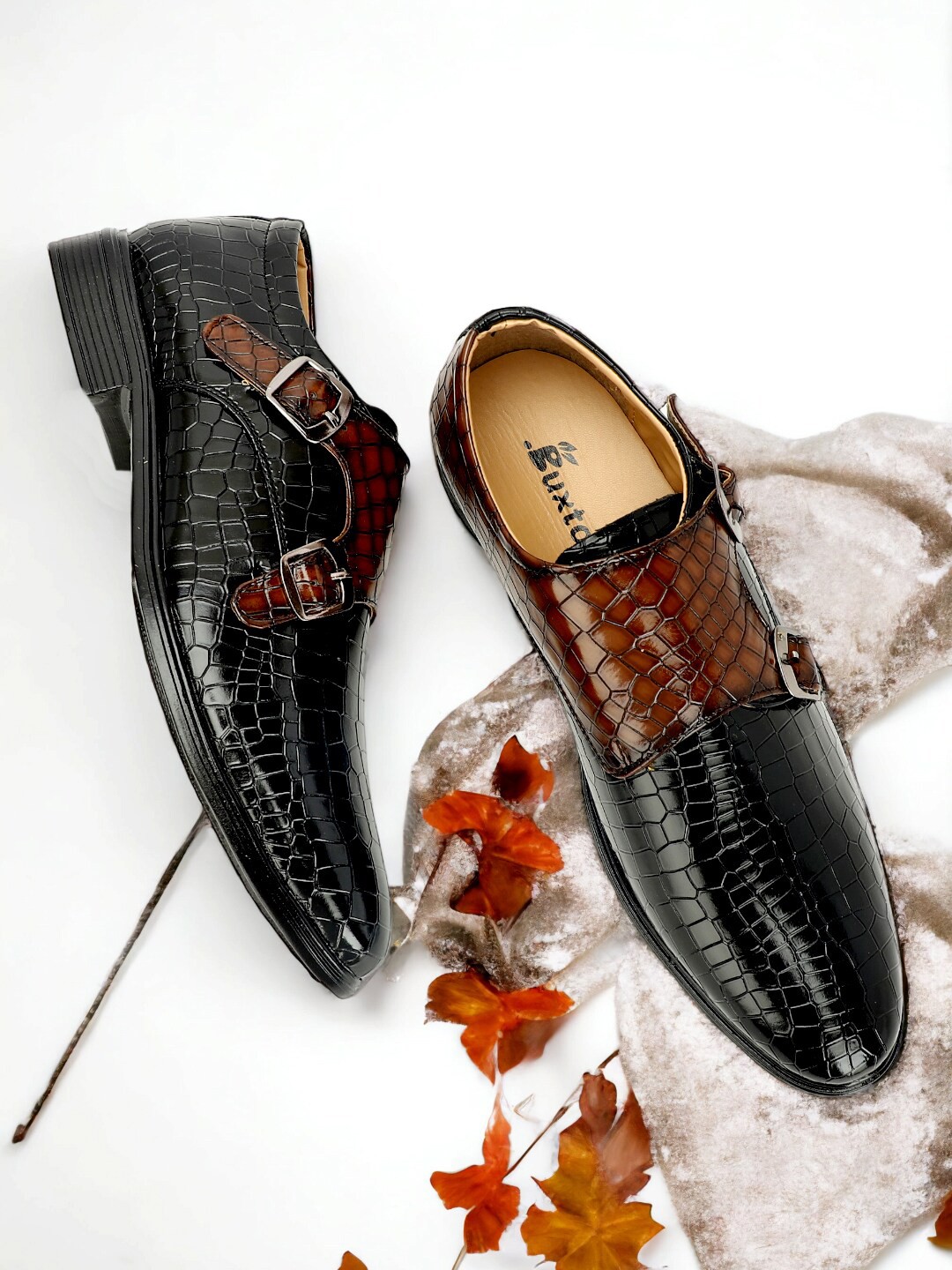 

Buxton Men Textured Formal Monk Shoes, Black