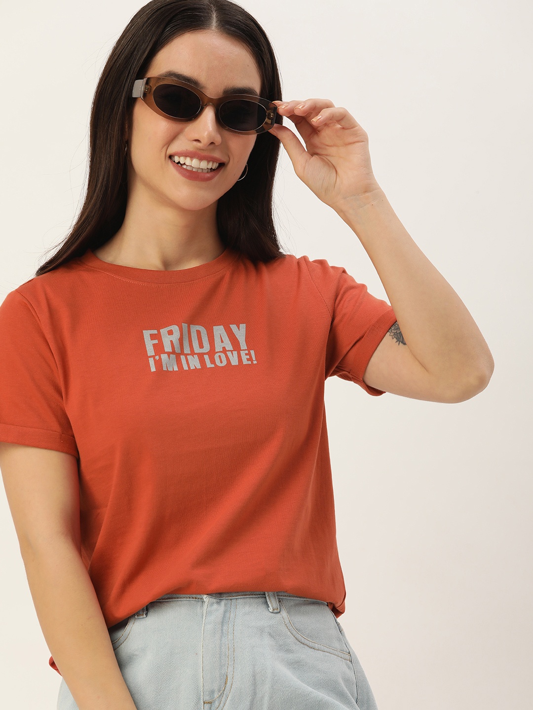 

Mast & Harbour Typography Printed Bio Finish Pure Cotton T-shirt, Rust
