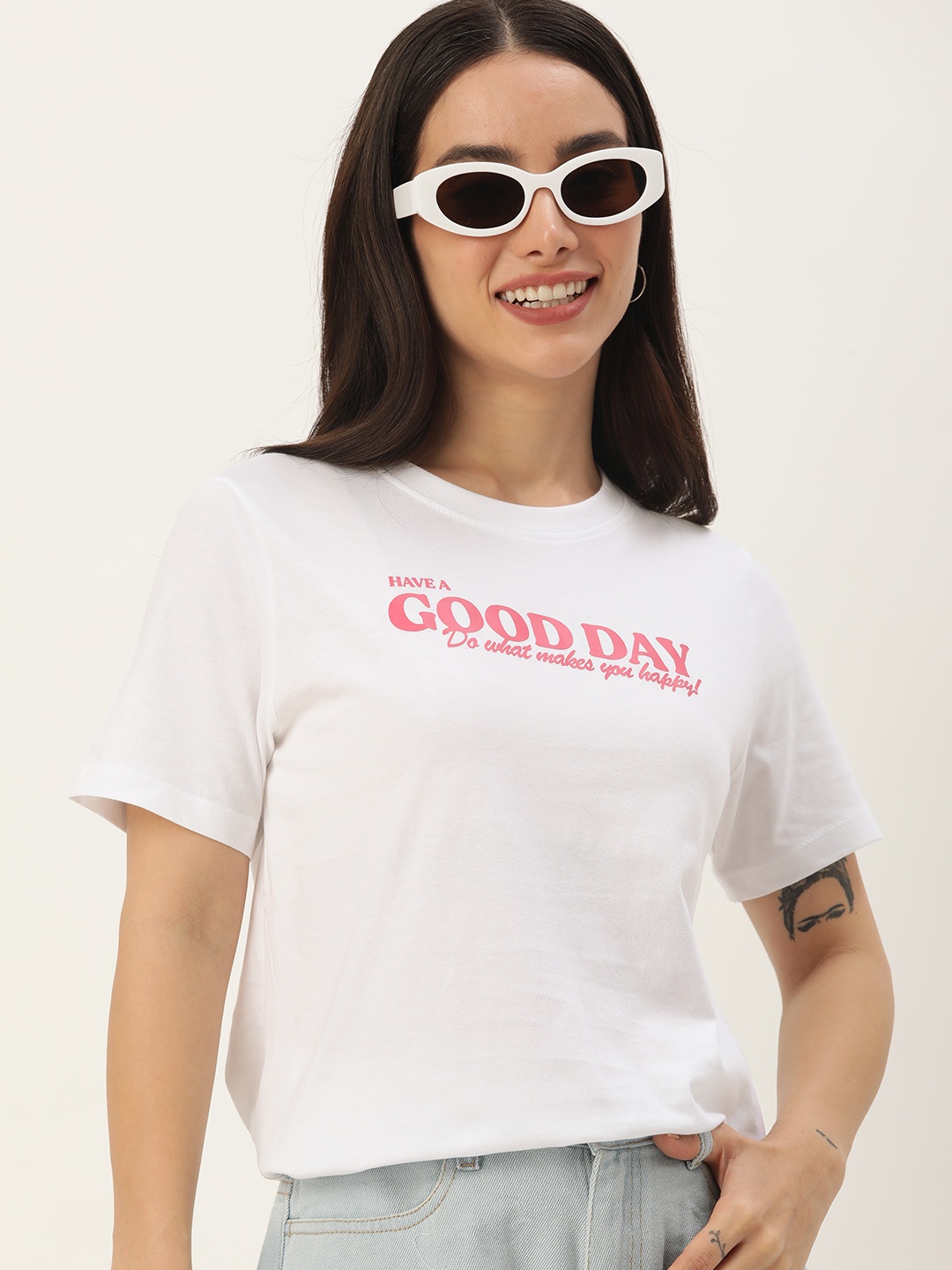 

Mast & Harbour Typography Printed Bio Finish Pure Cotton T-shirt, White