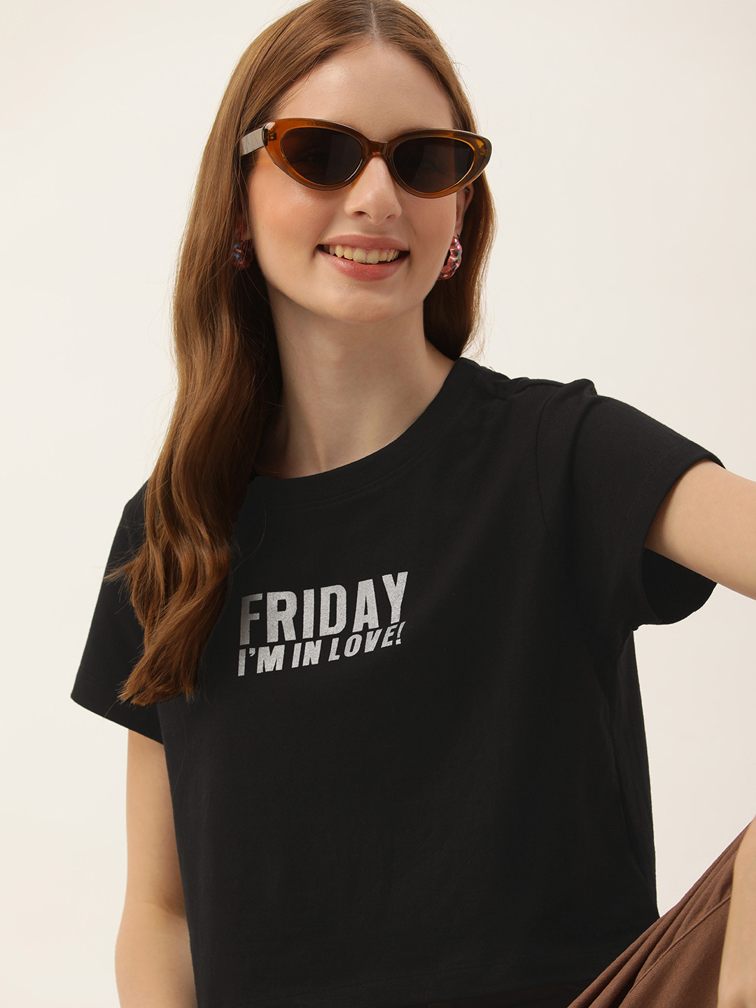 

Mast & Harbour Women Typography Printed Pure Cotton T-shirt, Black