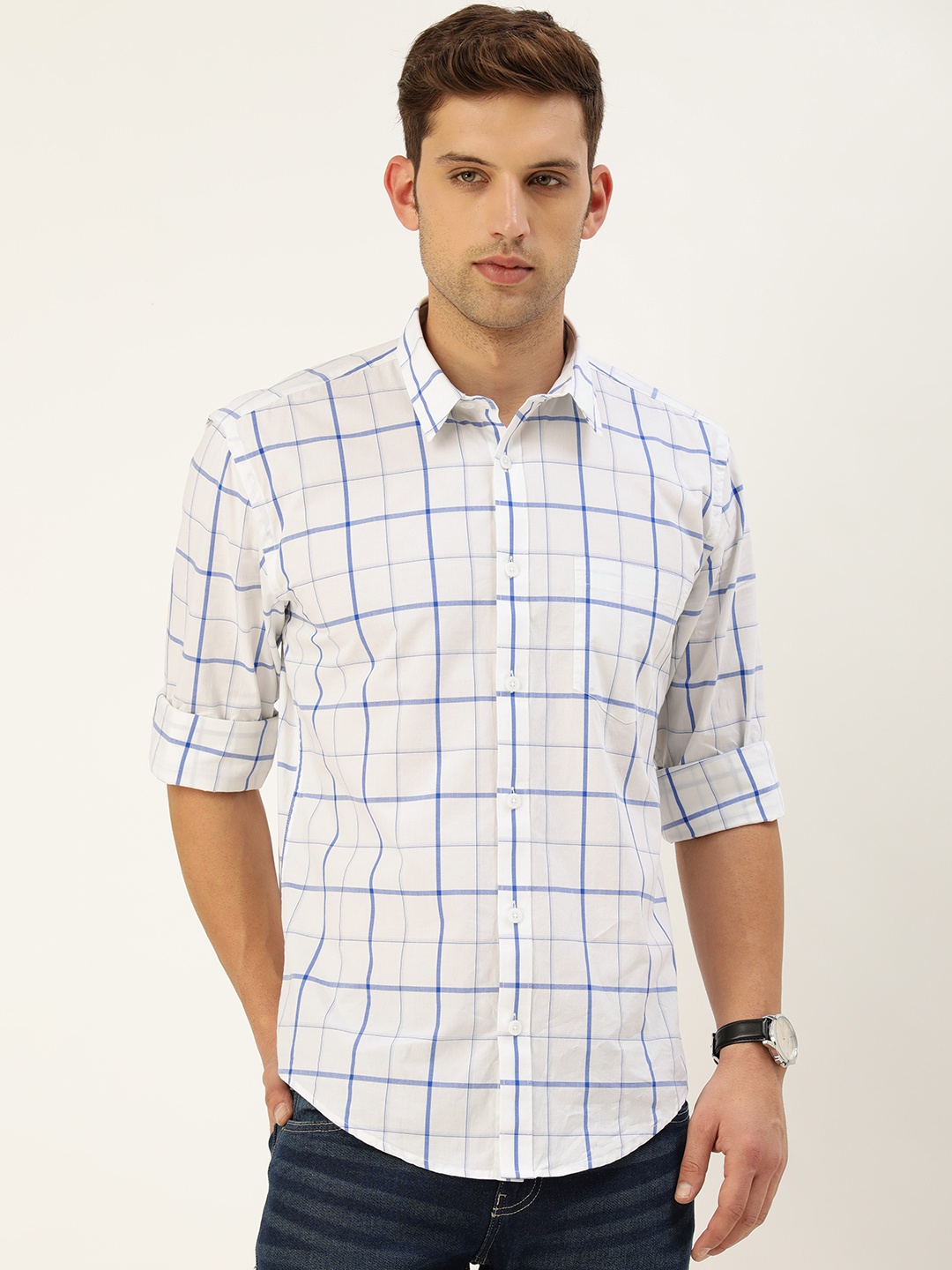 

Burnt Umber Men Classic Opaque Checked Casual Shirt, White