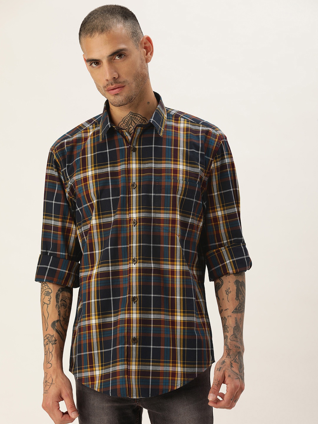 

Burnt Umber Men Classic Opaque Checked Casual Shirt, Multi