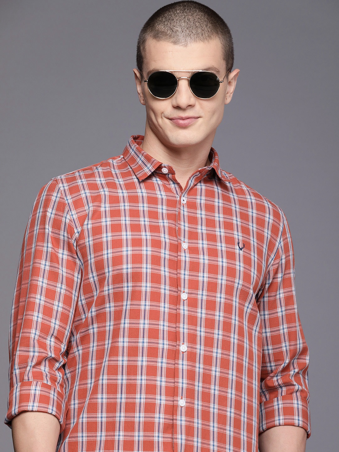 

Allen Solly Sport Classic Slim Fit Checked Pure Cotton Casual Shirt, Orange