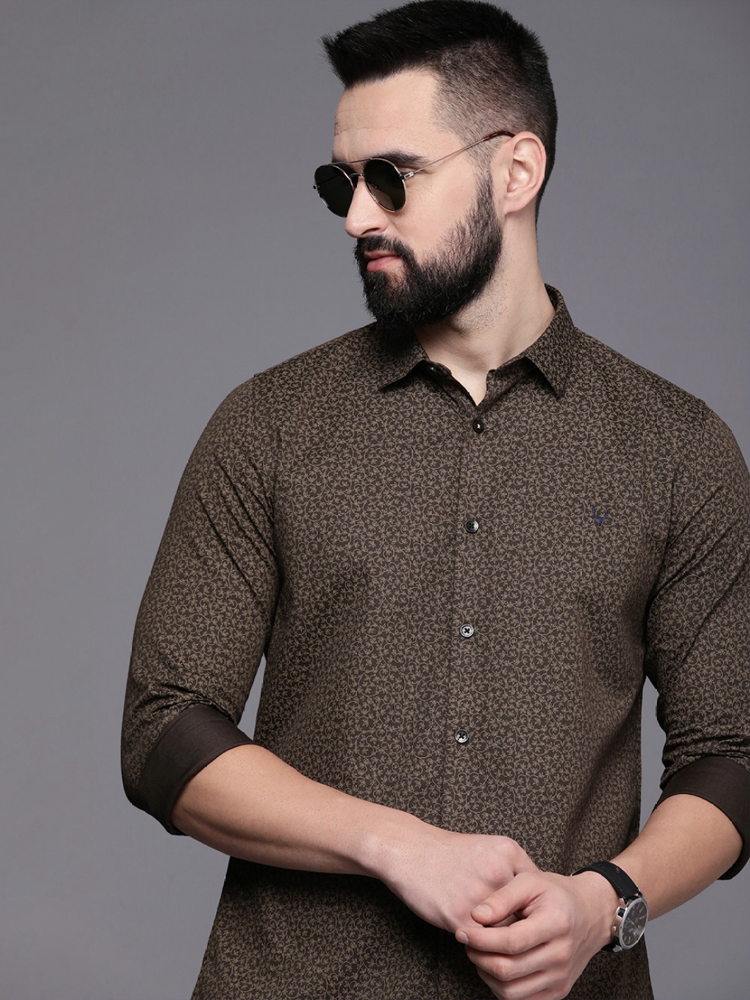 

Allen Solly Sport Classic Slim Fit Printed Pure Cotton Casual Shirt, Brown