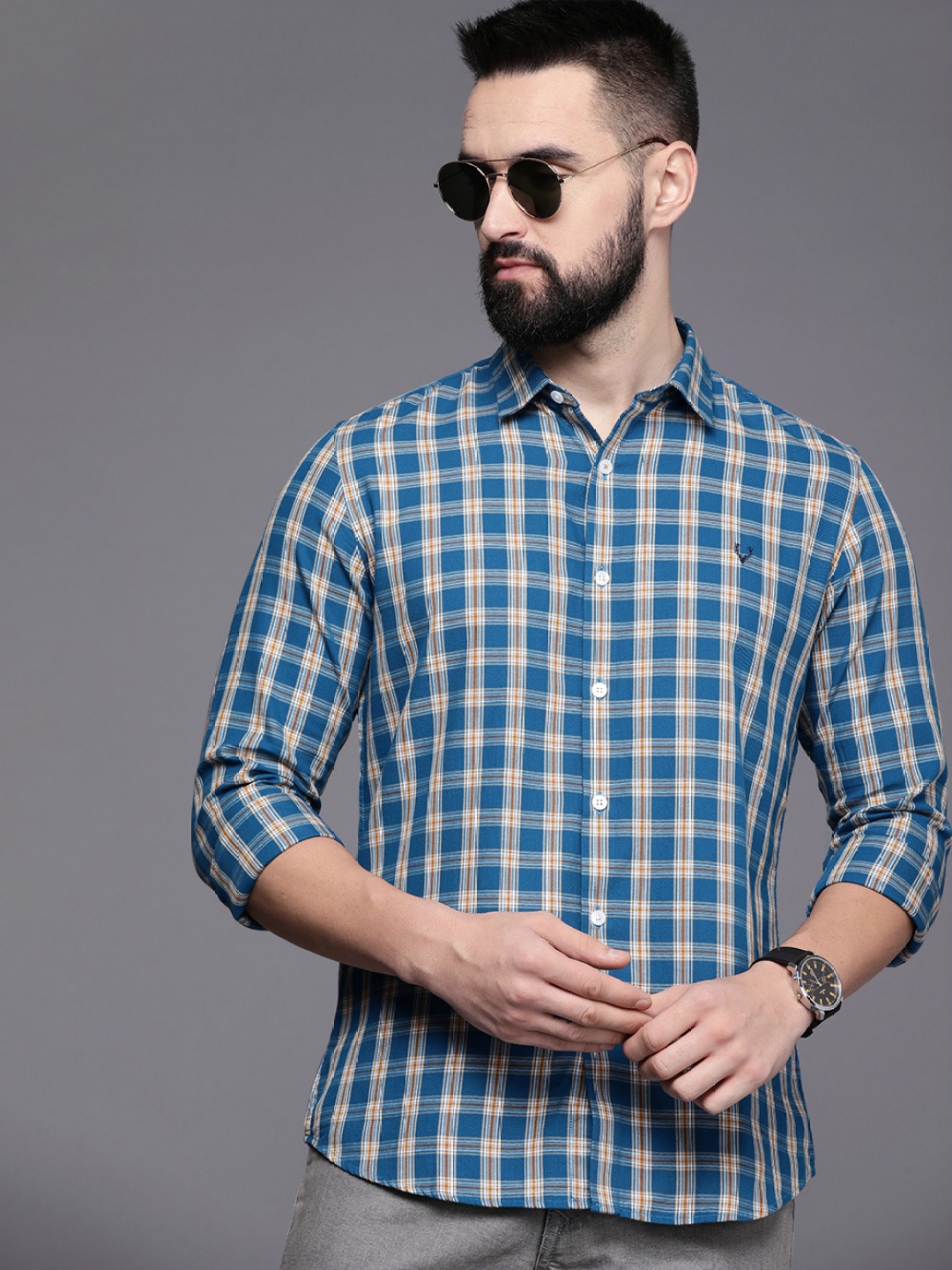 

Allen Solly Sport Classic Slim Fit Checked Pure Cotton Casual Shirt, Blue