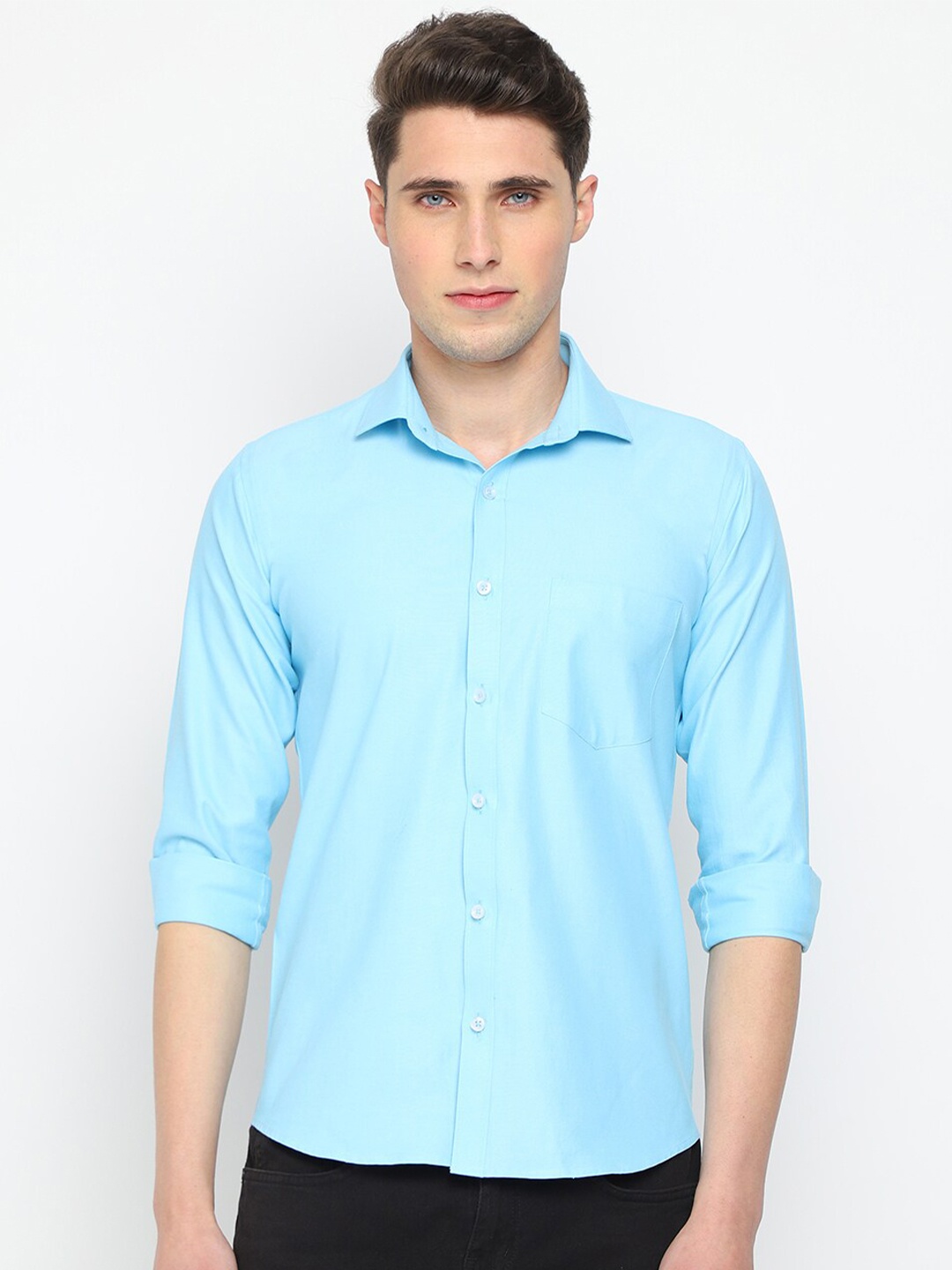 

JADEBERRY Classic Slim Fit Opaque Cotton Casual Shirt, Turquoise blue