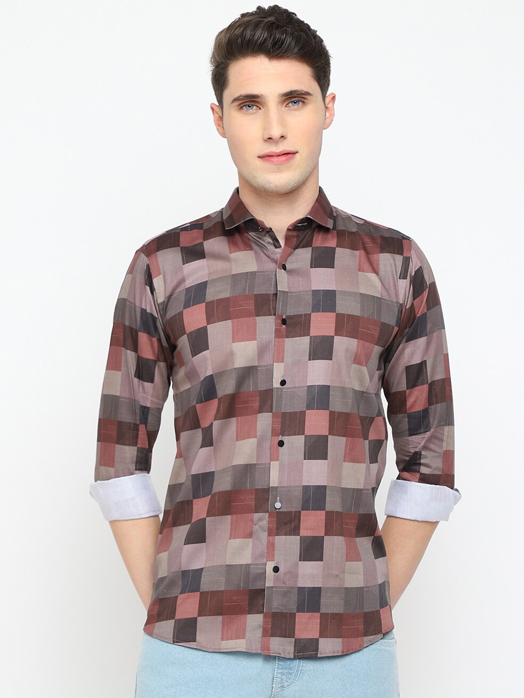 

JADEBERRY Classic Checked Cotton Casual Shirt, Maroon