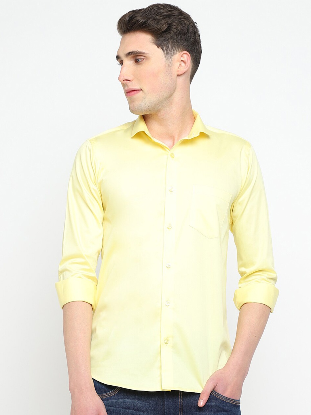 

JADEBERRY Classic Regular Fit Satin Formal Shirt, Yellow