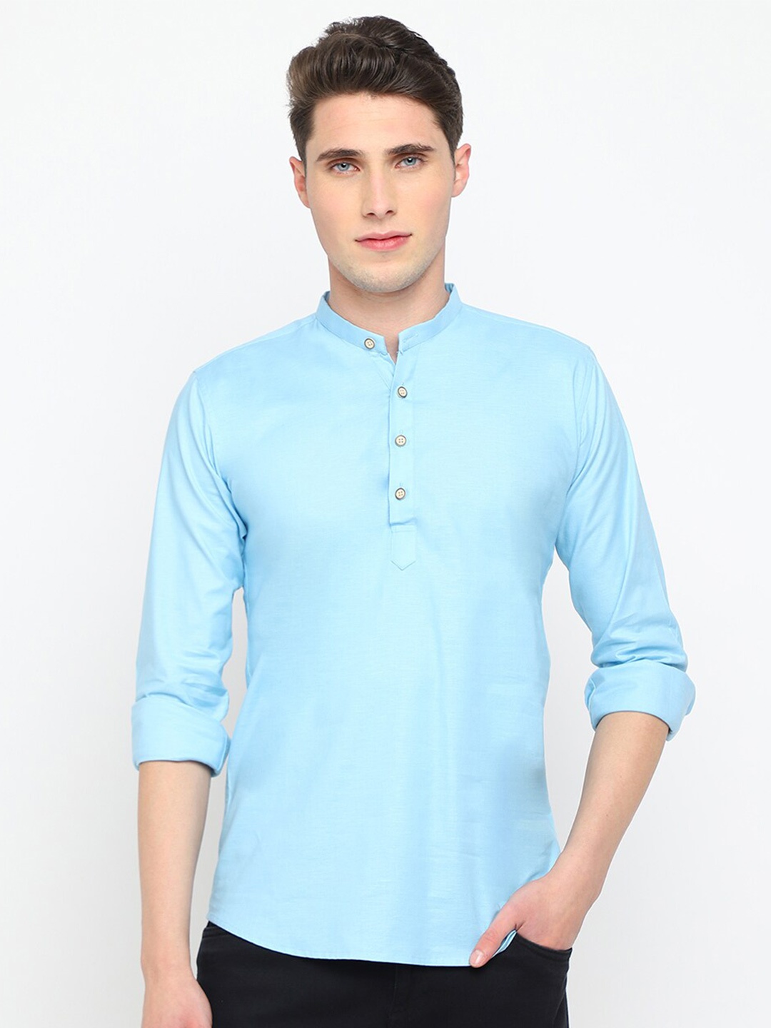 

JADEBERRY Classic Slim Fit Mandarin Collar Cotton Casual Shirt, Blue