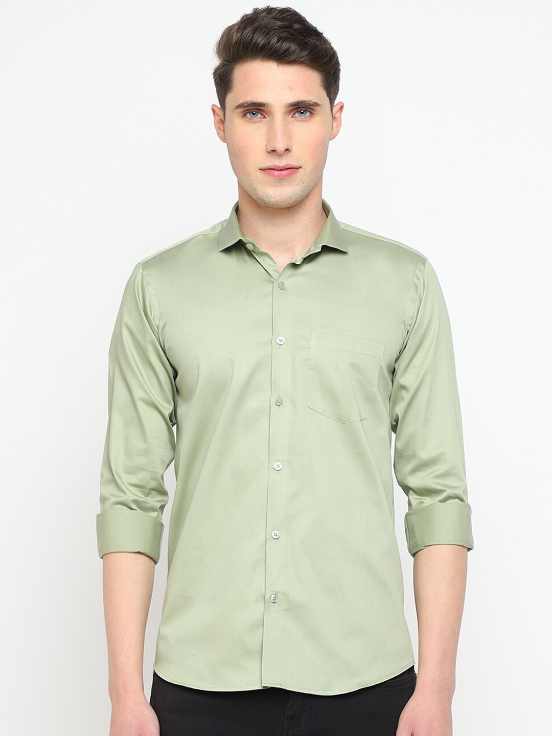 

JADEBERRY Men Classic Spread Collar Satin Shirt, Green