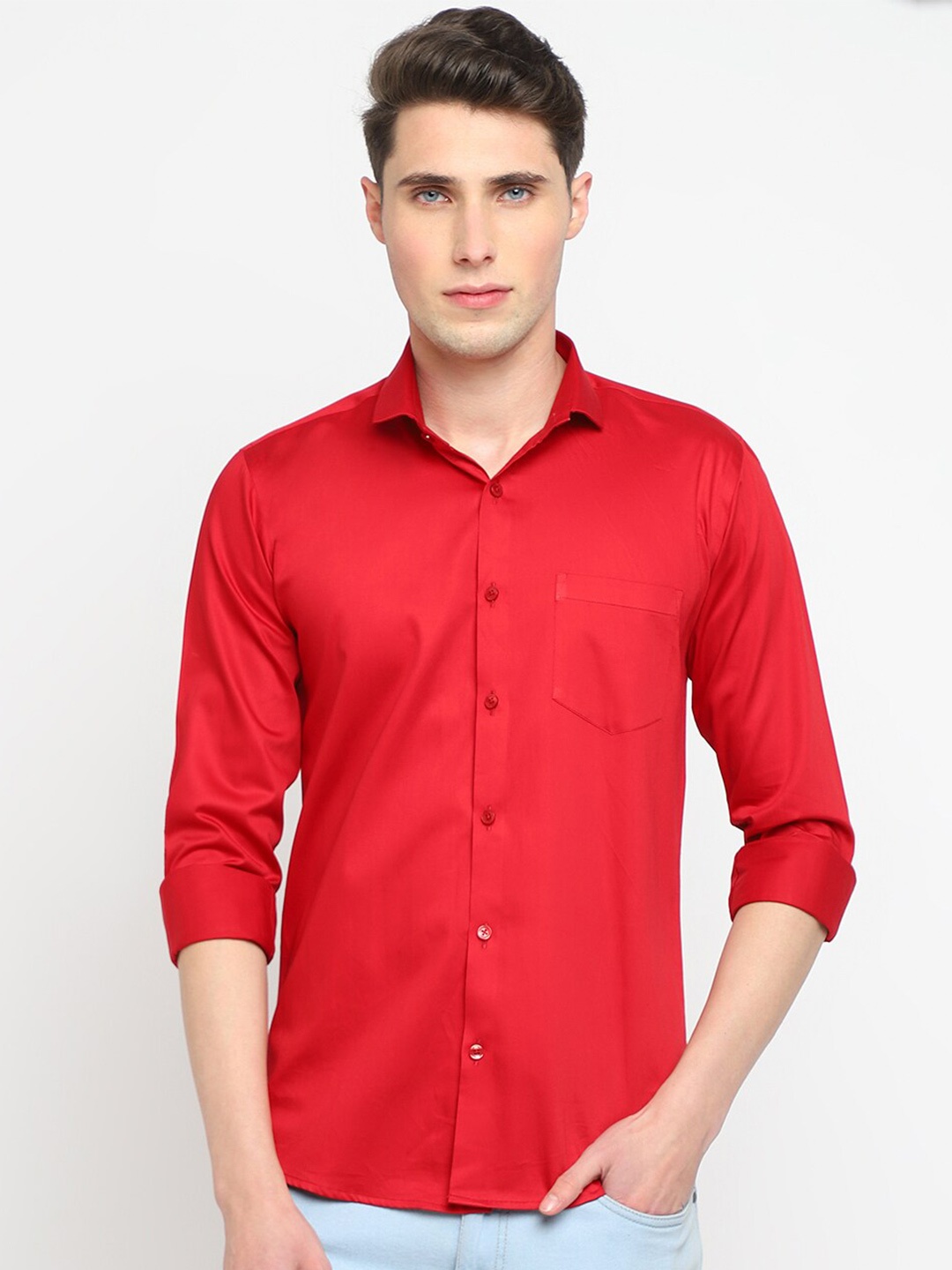 

JADEBERRY Classic Cotton Satin Shirt, Red