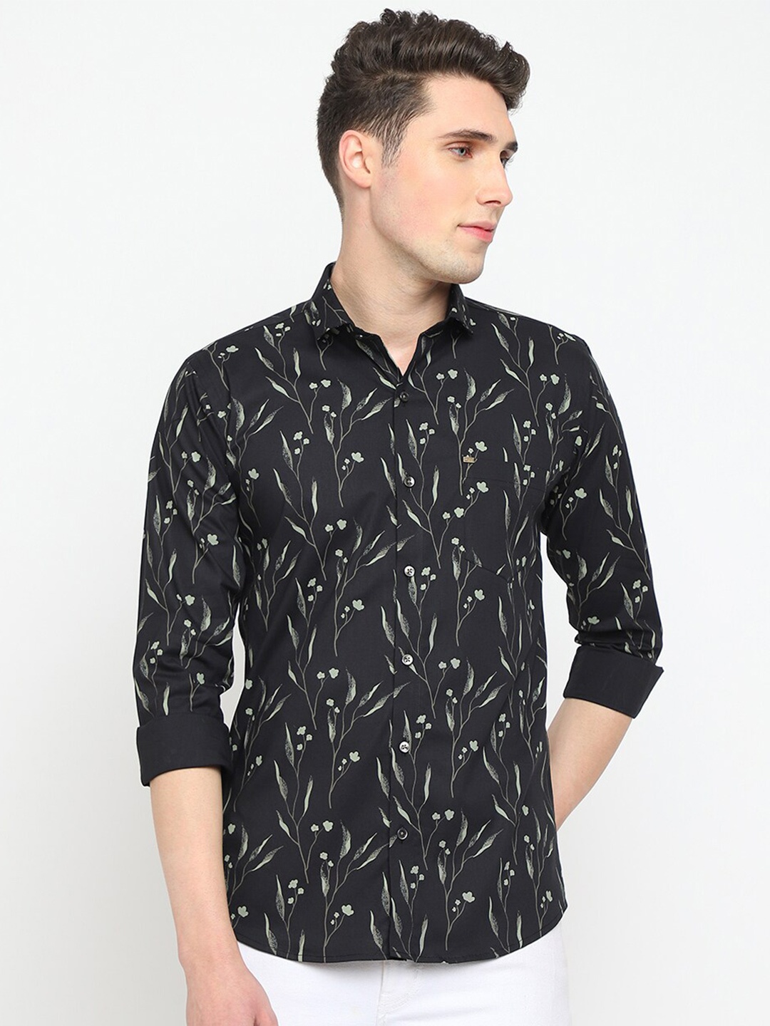 

JADEBERRY Classic Opaque Floral Printed Cotton Casual Shirt, Black