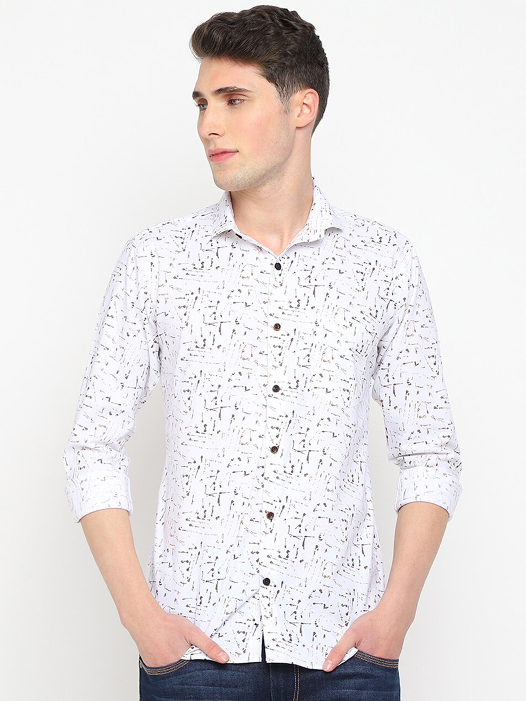 

JADEBERRY Classic Abstract Printed Cotton Casual Shirt, White
