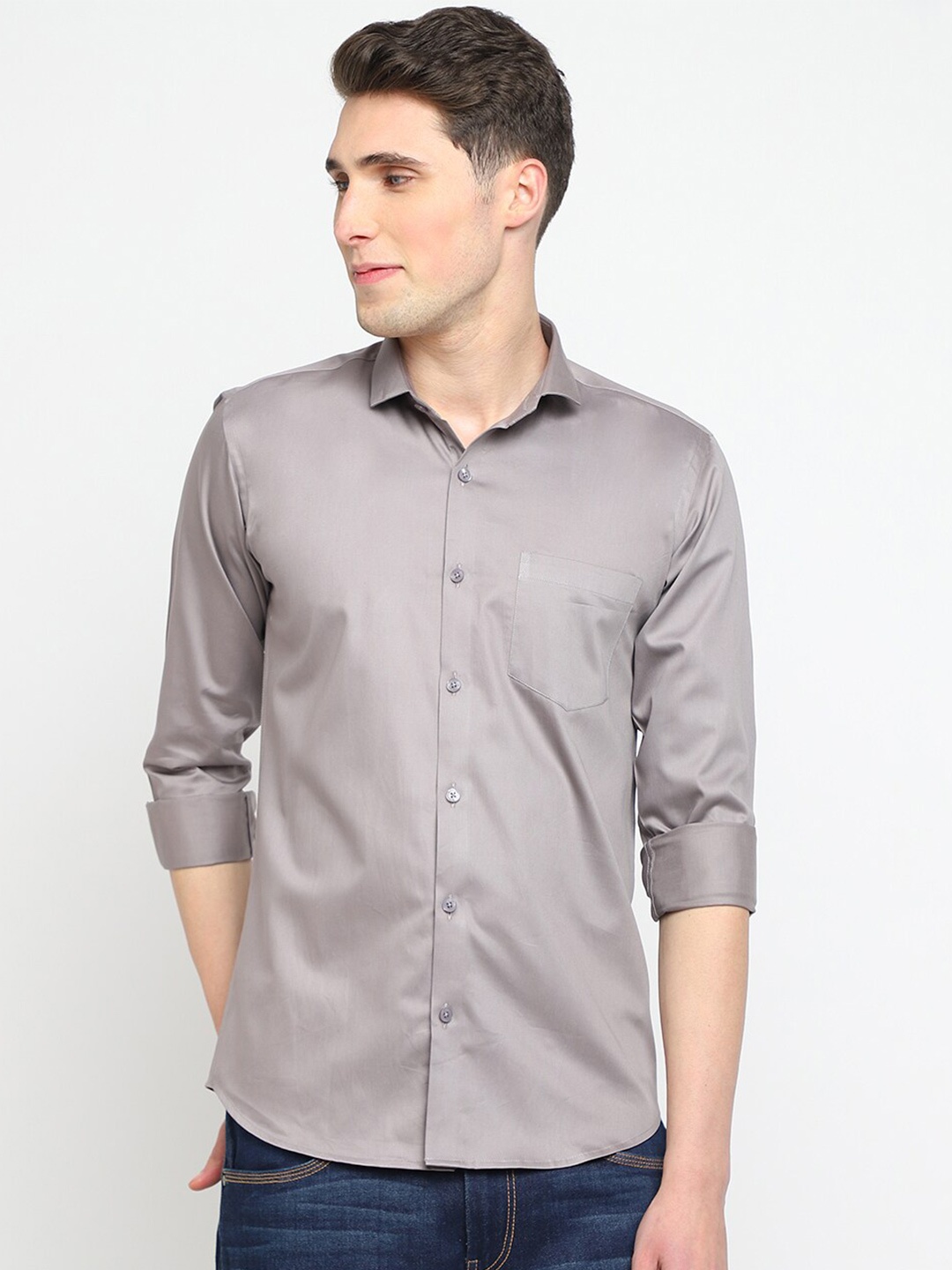 

JADEBERRY Satin Classic Sheer Formal Shirt, Grey