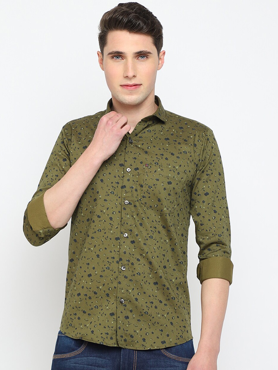 

JADEBERRY Classic Slim Fit Floral Printed Cotton Casual Shirt, Green