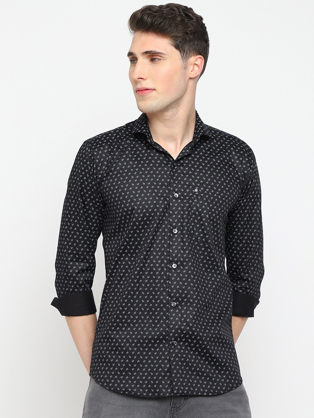

JADEBERRY Classic Slim Fit Opaque Micro Ditsy Printed Cotton Casual Shirt, Black