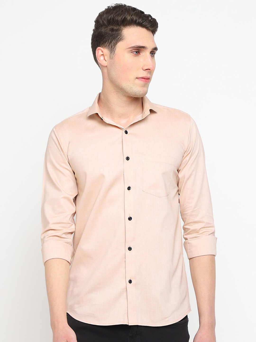 

JADEBERRY Classic Slim Fit Opaque Cotton Casual Shirt, Cream