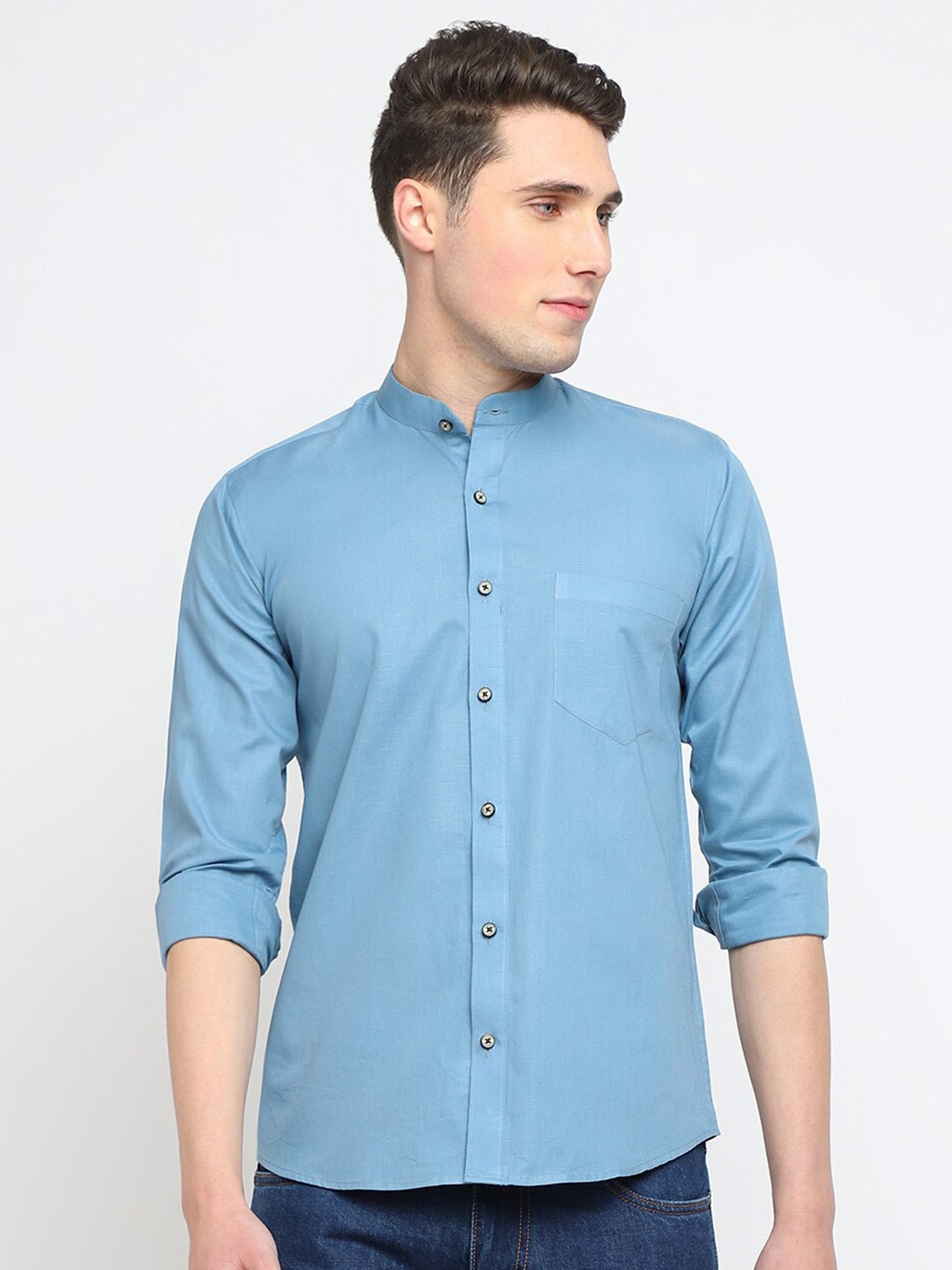 

JADEBERRY Classic Slim Fit Cotton Opaque Casual Shirt, Blue