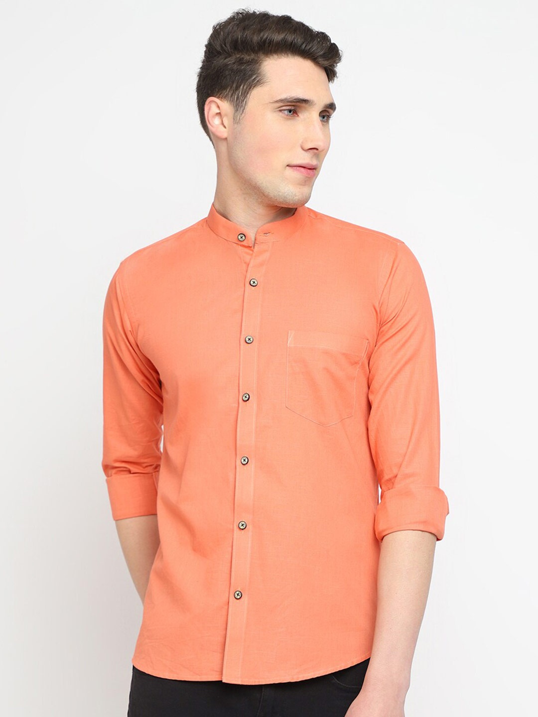 

JADEBERRY Classic Slim Fit Opaque Cotton Casual Shirt, Orange