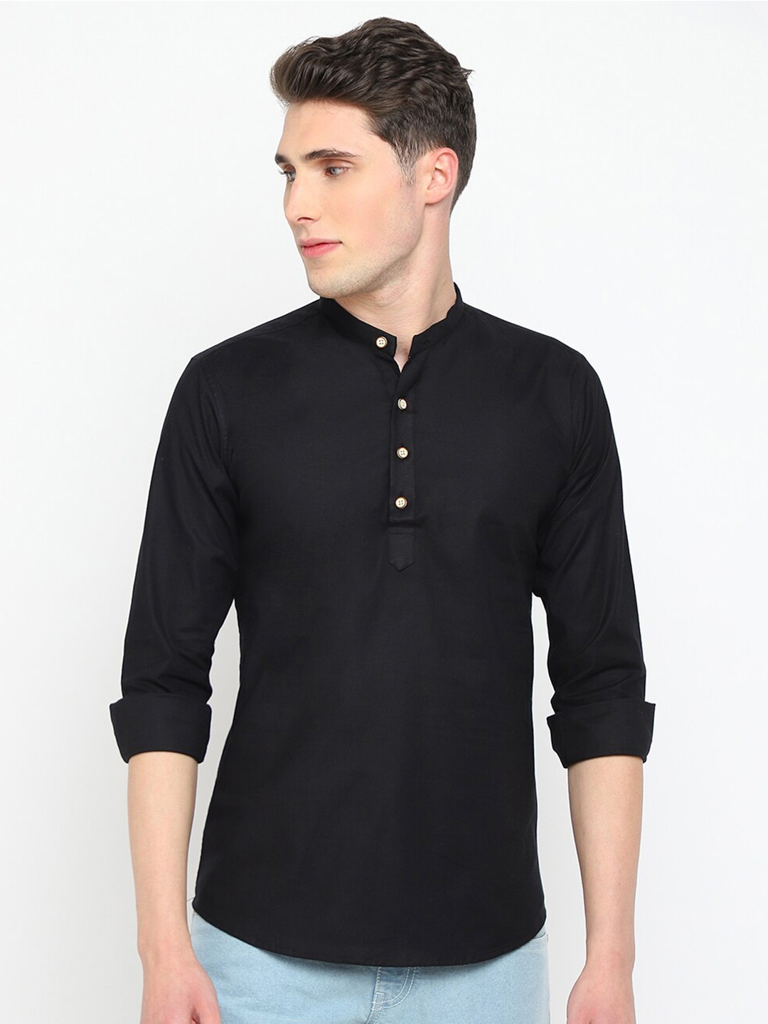 

JADEBERRY Mandarin Collar Classic Slim Fit Cotton Casual Shirt, Black