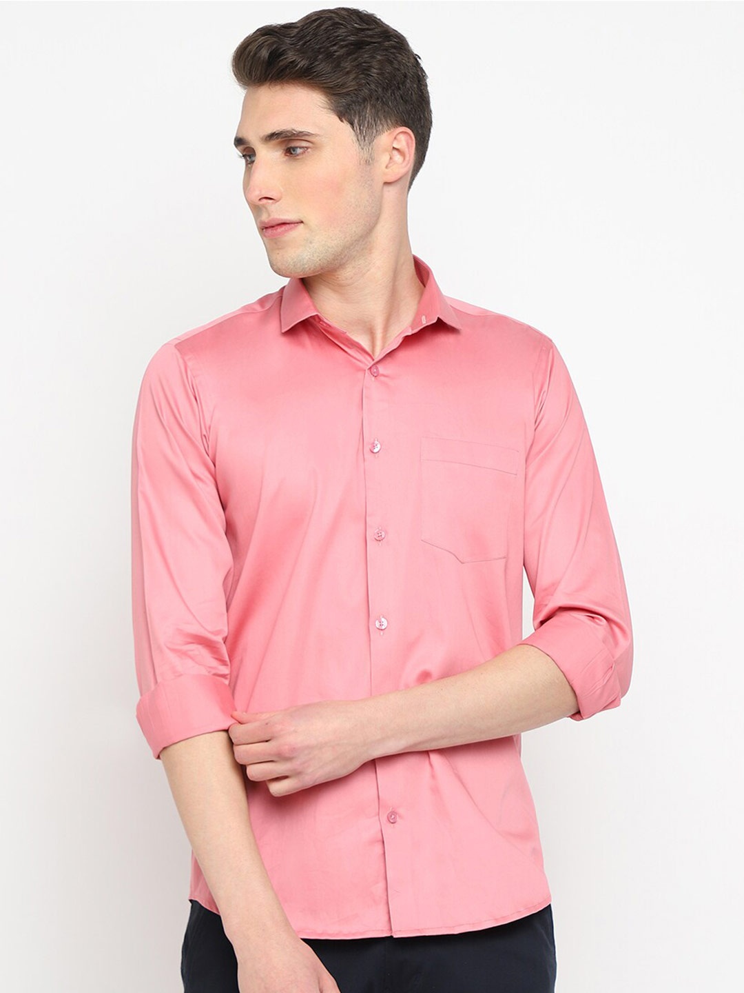 

JADEBERRY Classic Regular Fit Satin Formal Shirt, Pink