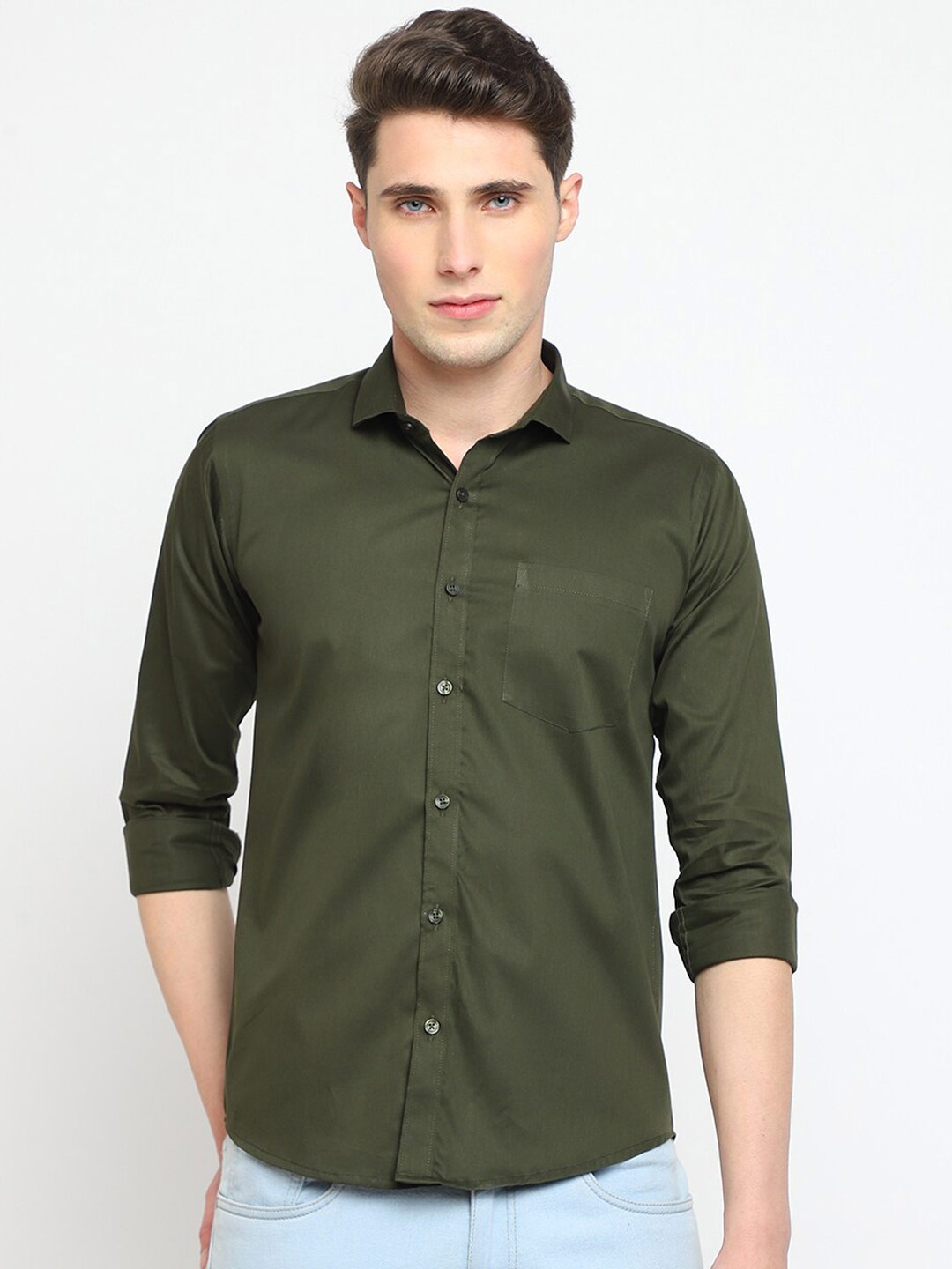 

JADEBERRY Classic Spread Collar Cotton Shirt, Olive