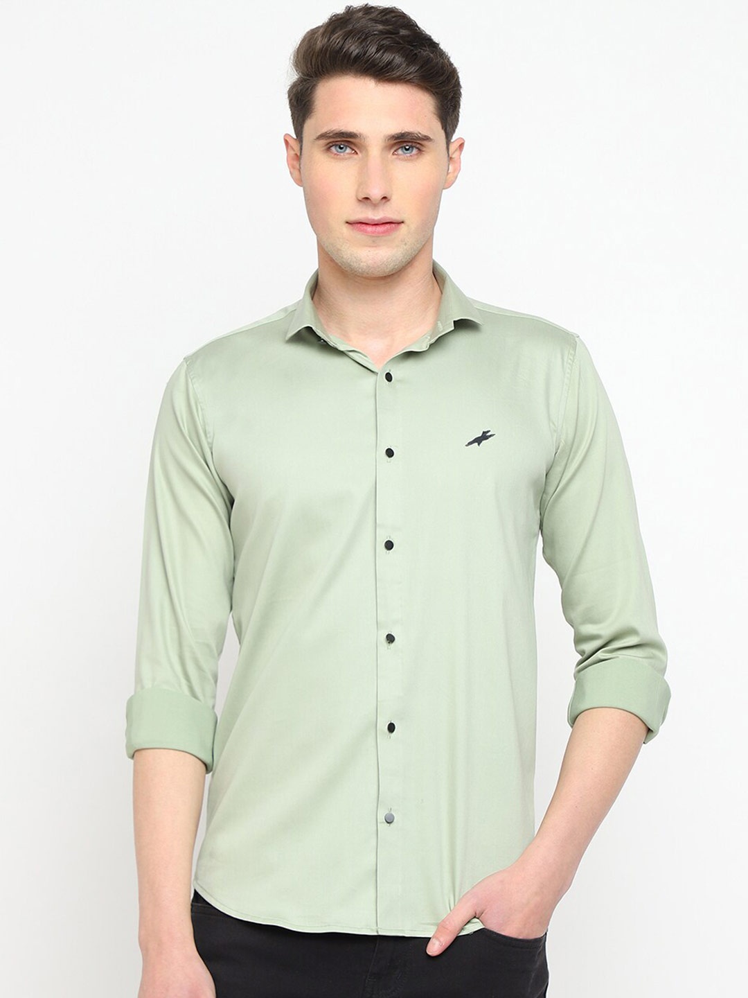 

JADEBERRY Classic Slim Fit Opaque Cotton Casual Shirt, Green