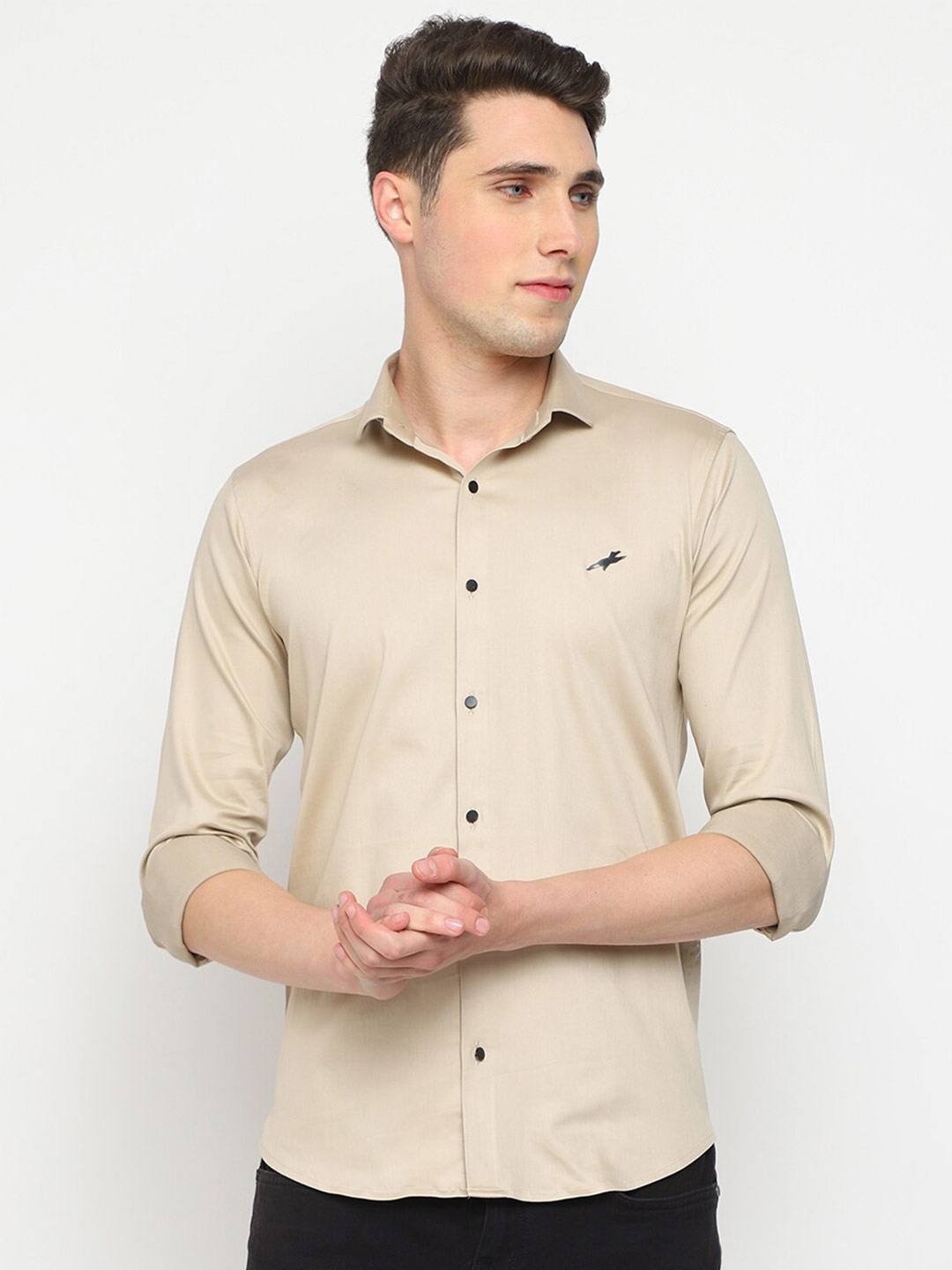 

JADEBERRY Classic Slim Fit Cotton Casual Shirt, Cream