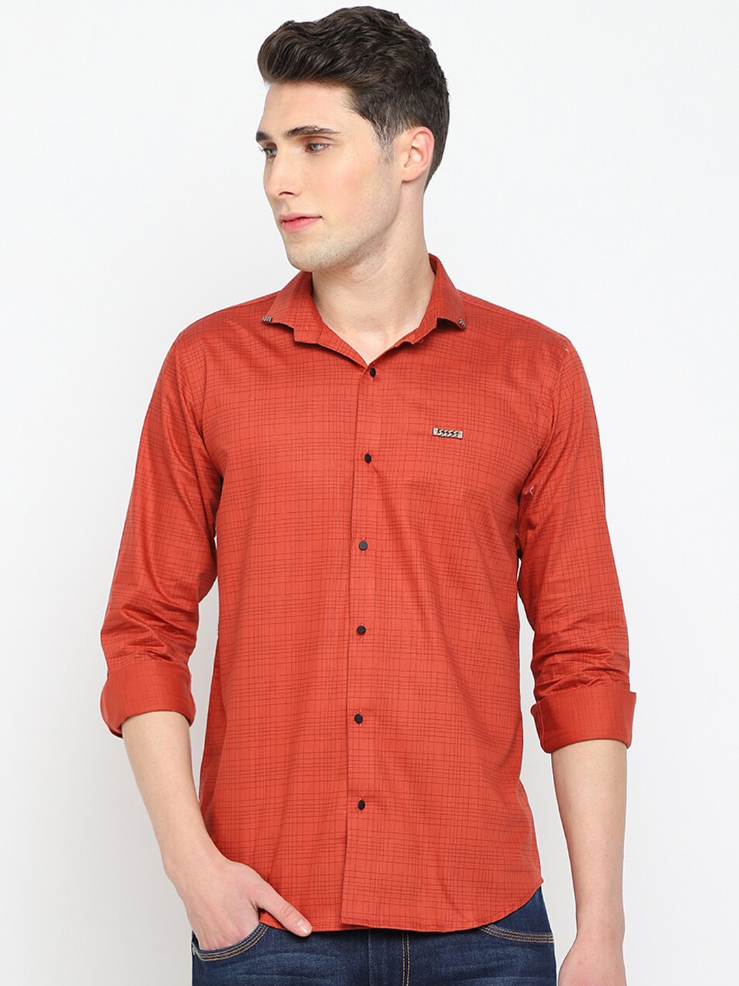 

JADEBERRY Classic Slim Fit Opaque Cotton Formal Shirt, Orange