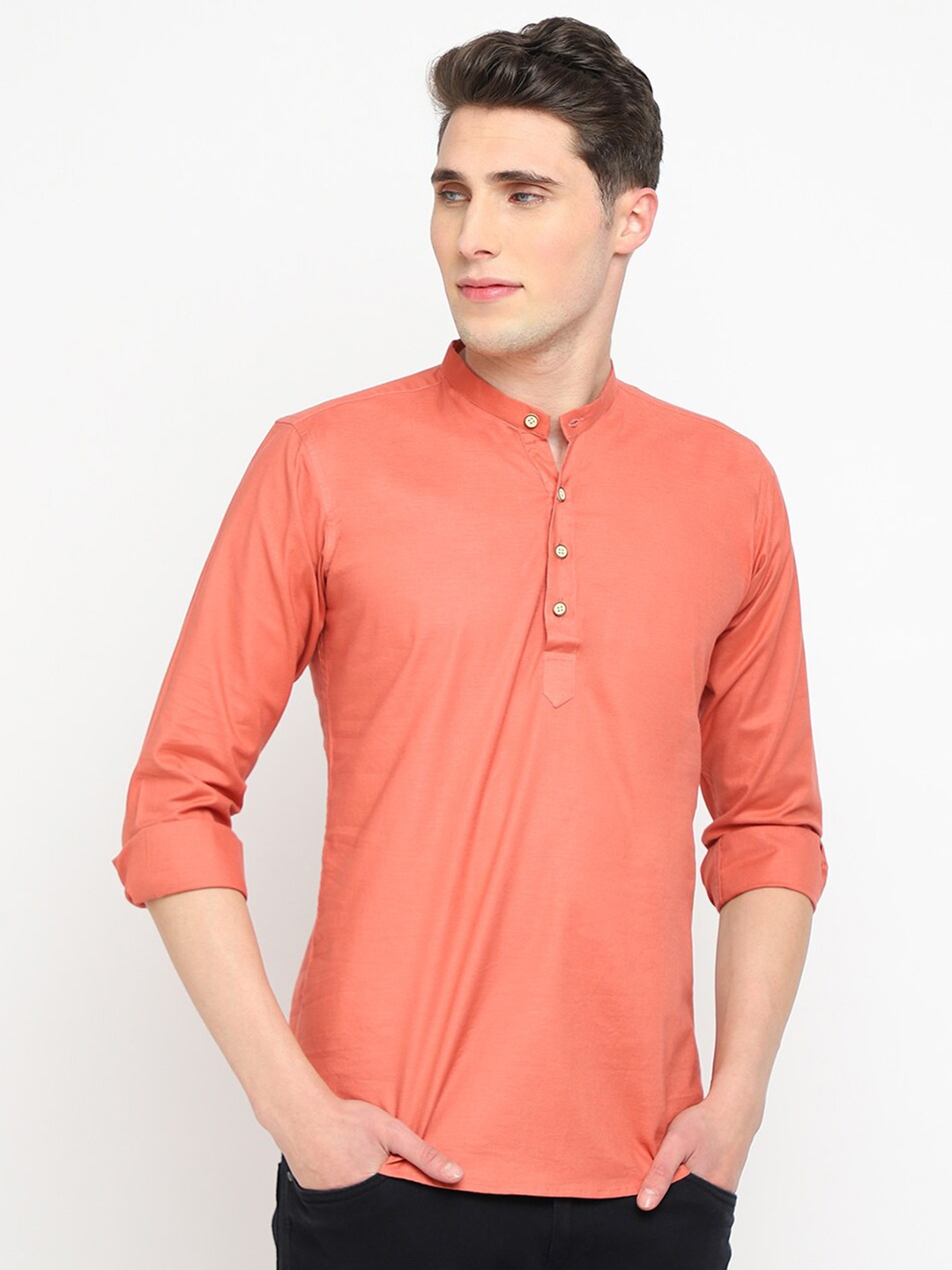 

JADEBERRY Classic Slim Fit Opaque Cotton Casual Shirt, Orange