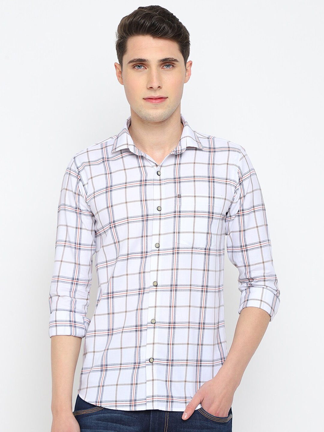 

JADEBERRY Classic Tartan Checked Cotton Casual Shirt, White