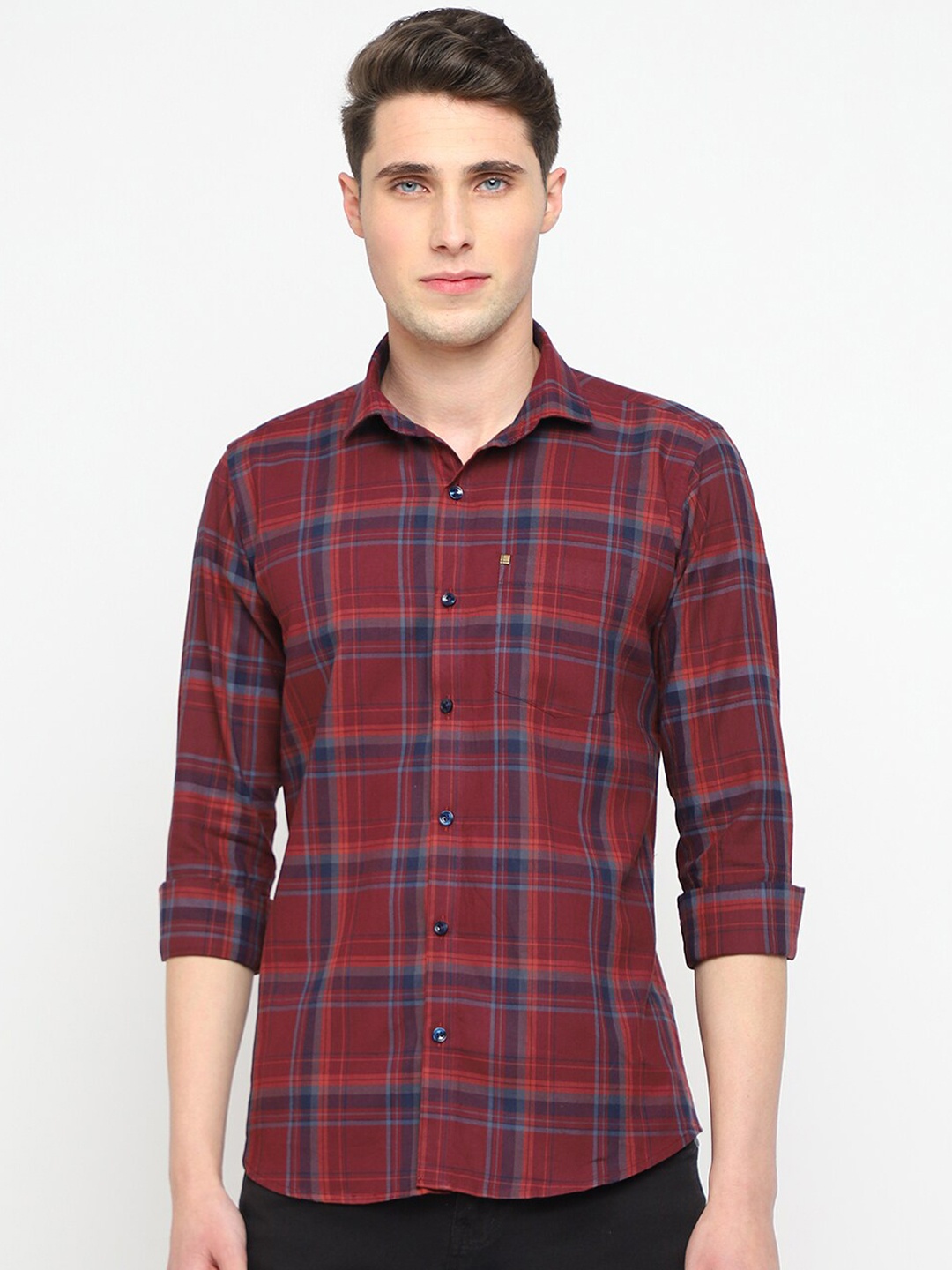 

JADEBERRY Classic Tartan Checks Cotton Casual Shirt, Maroon