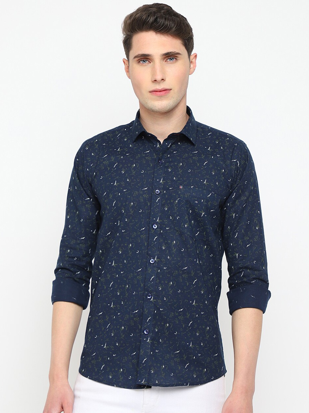 

JADEBERRY Conversational Printed Classic Regular Fit Cotton Casual Shirt, Navy blue