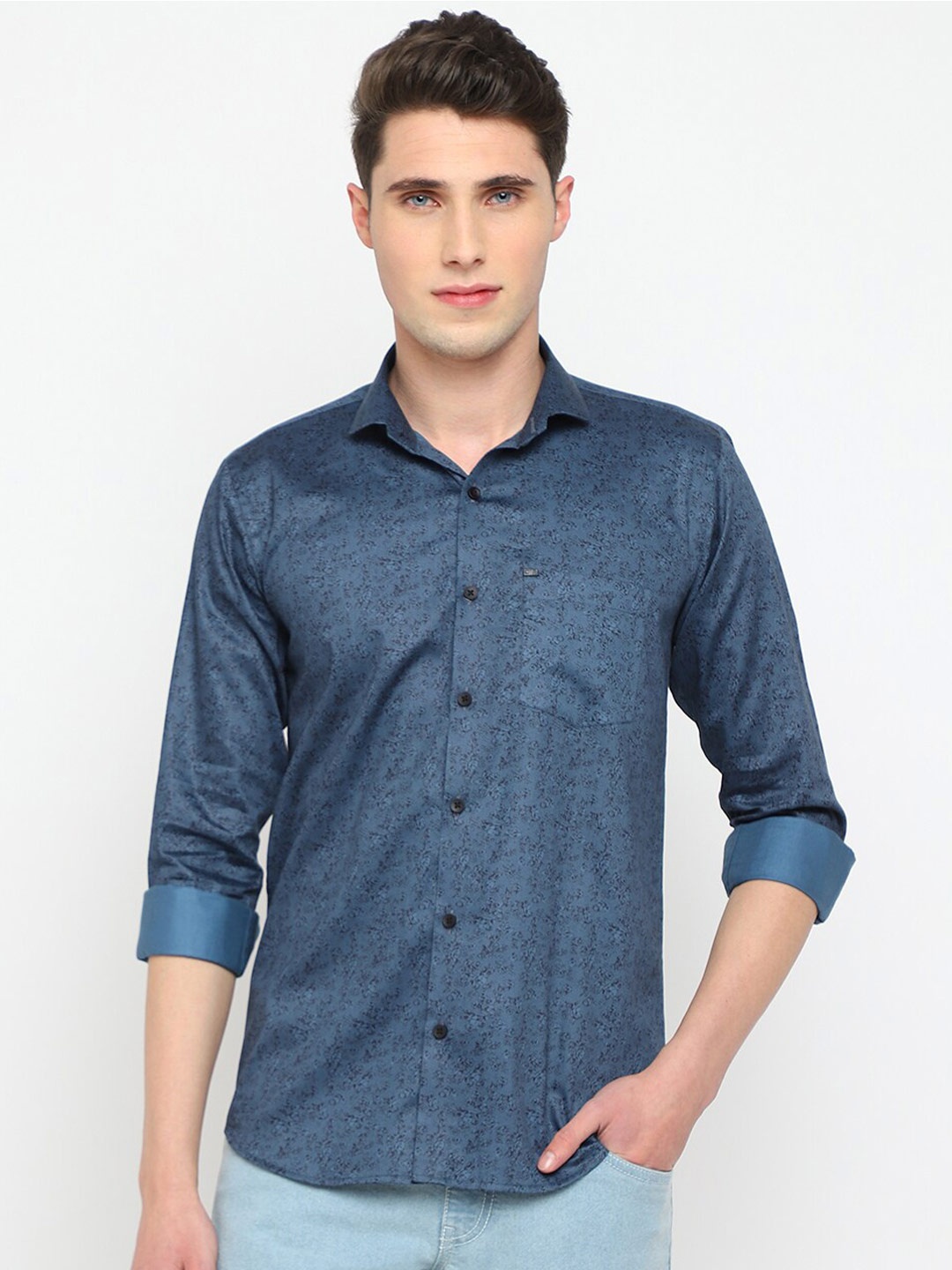 

JADEBERRY Classic Slim Fit Floral Printed Cotton Casual Shirt, Blue