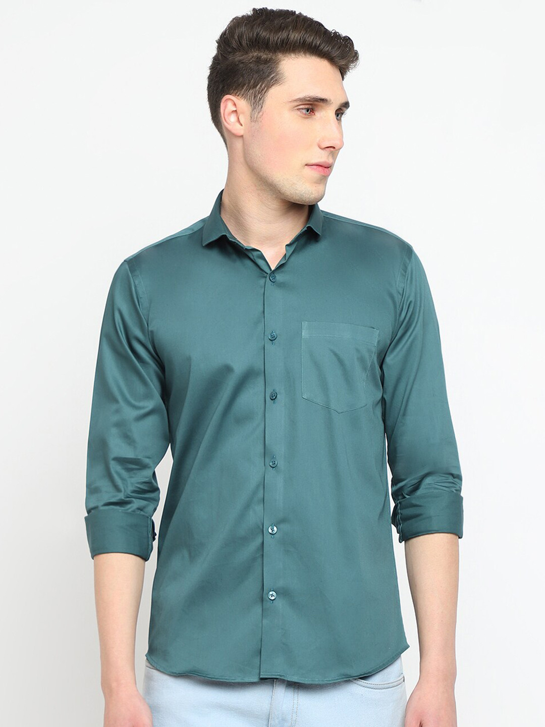 

JADEBERRY Classic Fit Satin Casual Shirt, Teal
