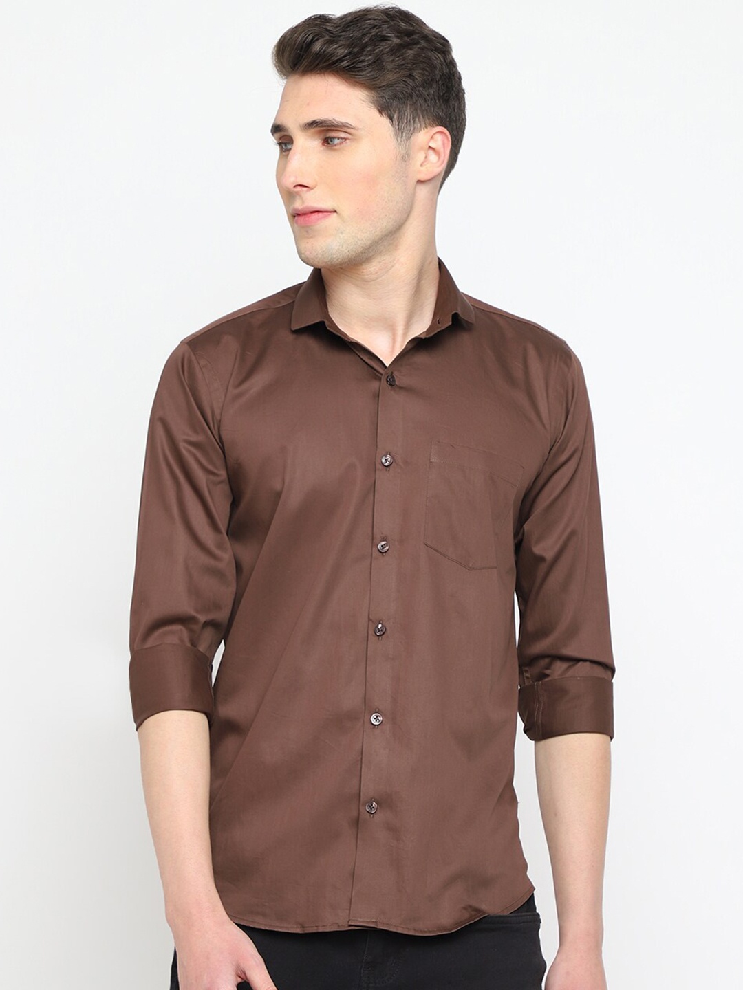 

JADEBERRY Classic Satin Casual Shirt, Brown