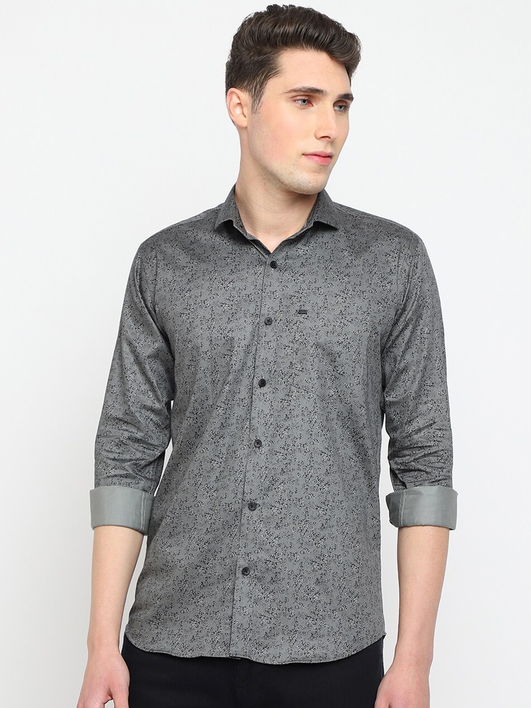 

JADEBERRY Classic Slim Fit Micro Ditsy Printed Cotton Casual Shirt, Grey