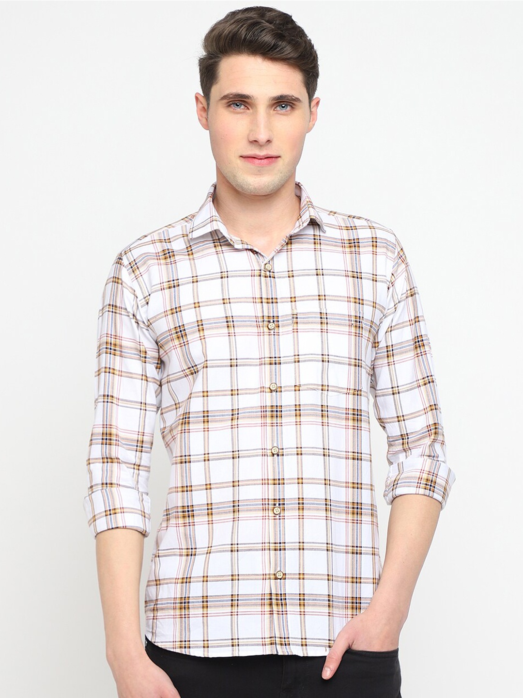 

JADEBERRY Classic Tartan Checked Cotton Casual Shirt, White