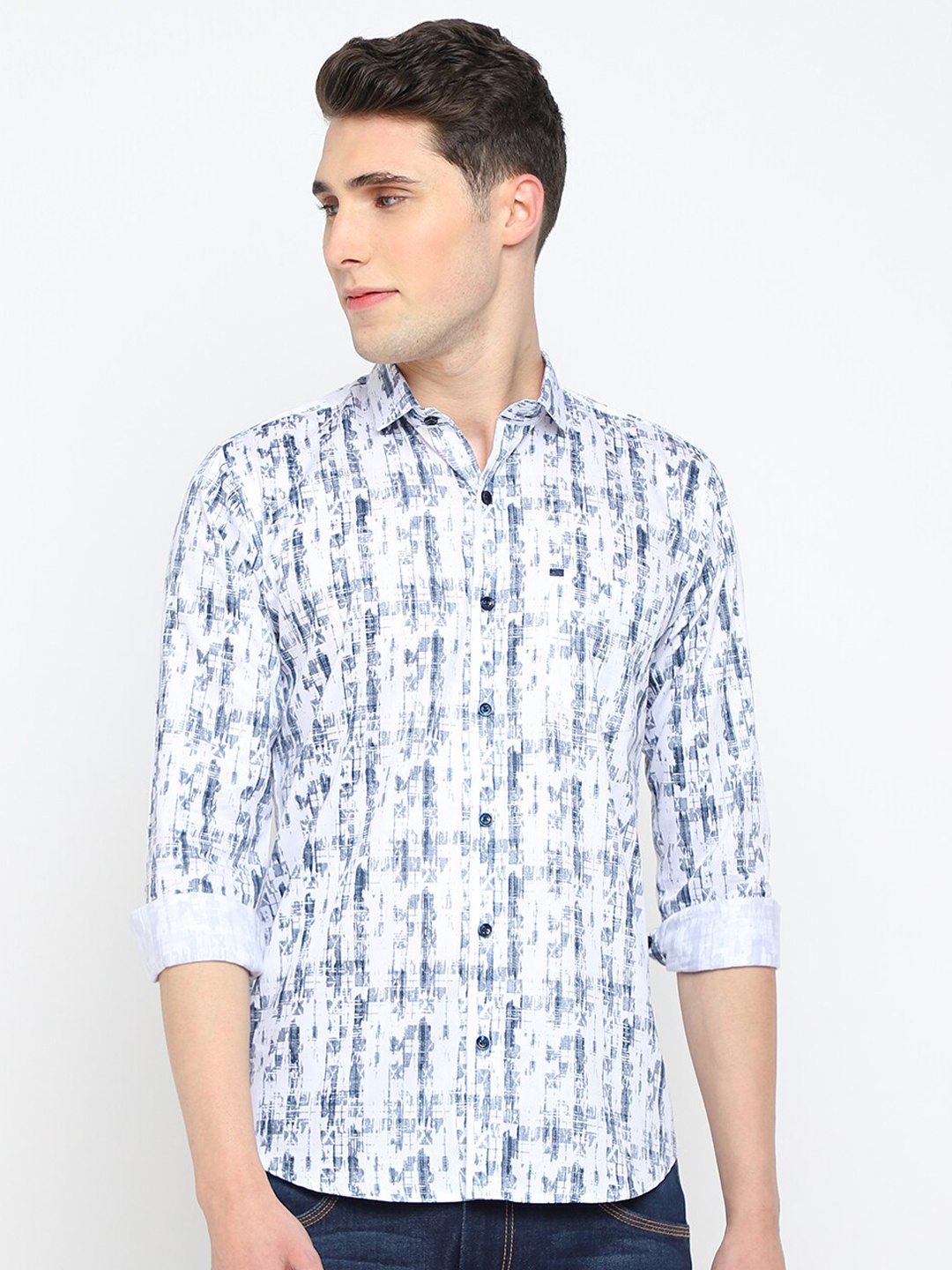 

JADEBERRY Classic Fit Abstract Printed Cotton Casual Shirt, White