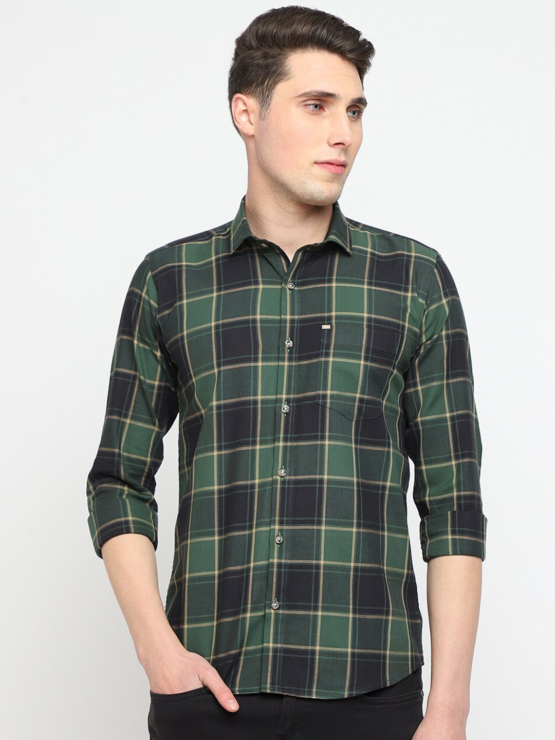 

JADEBERRY Tartan Checked Classic Regular Fit Cotton Casual Shirt, Green