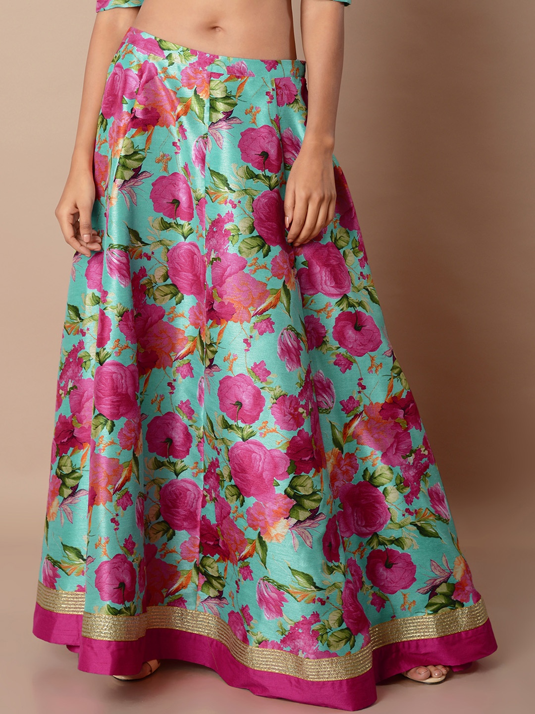 

INDYA Blue Floral Print A-Line Maxi Skirt
