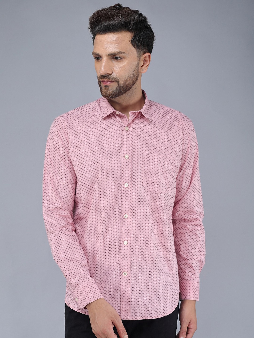 

TQS Micro Ditsy Printed Cotton Casual Shirt, Pink