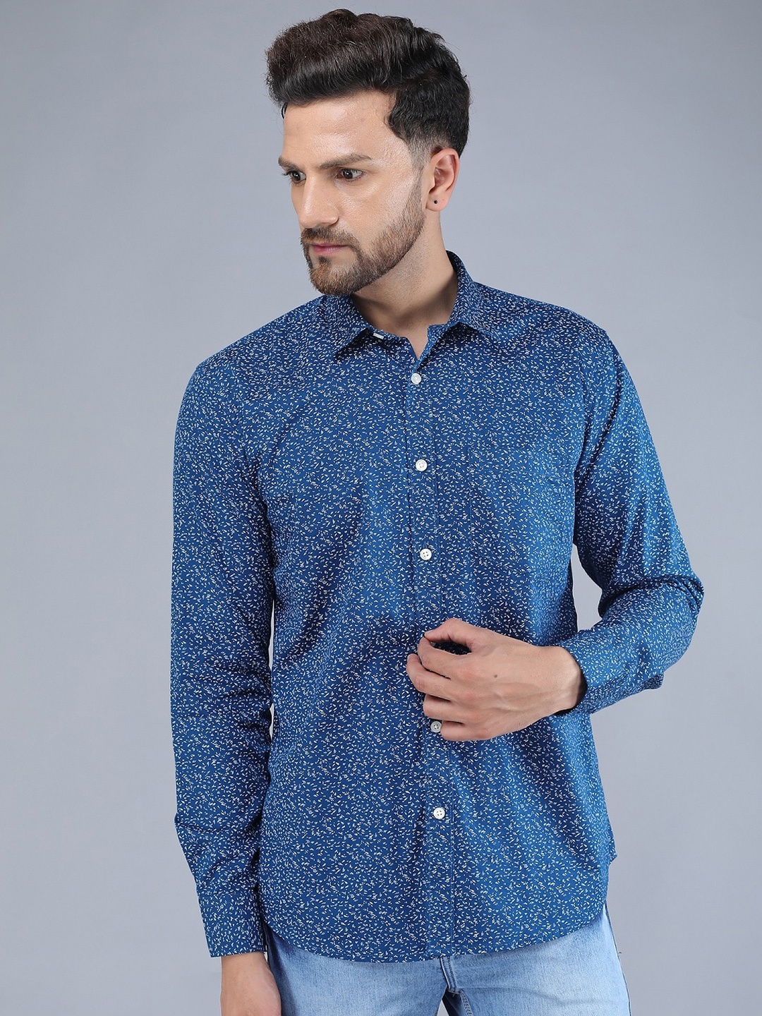 

TQS Micro Ditsy Printed Cotton Casual Shirt, Blue