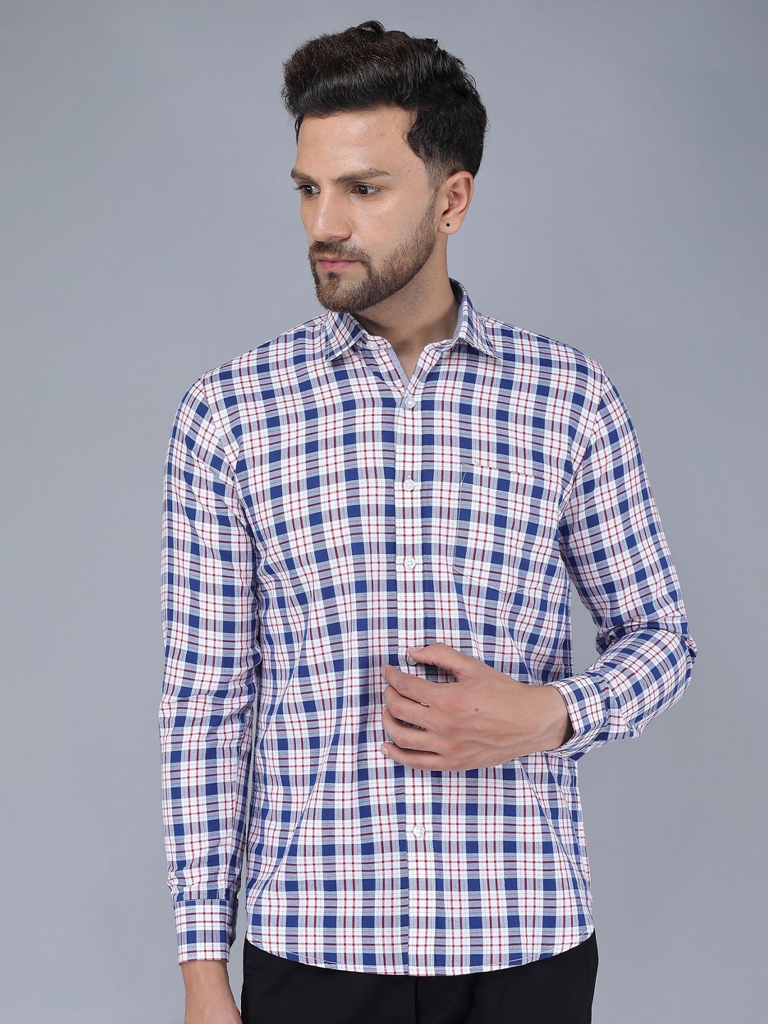

TQS Tartan Checked Cotton Casual Shirt, Navy blue