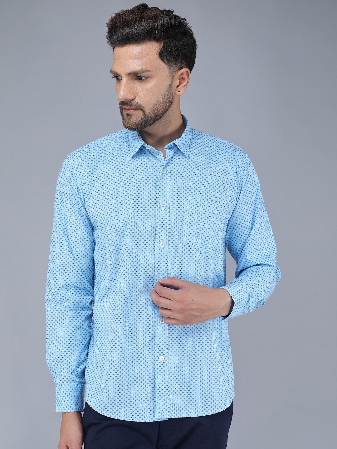 

TQS Micro Ditsy Printed Cotton Casual Shirt, Blue