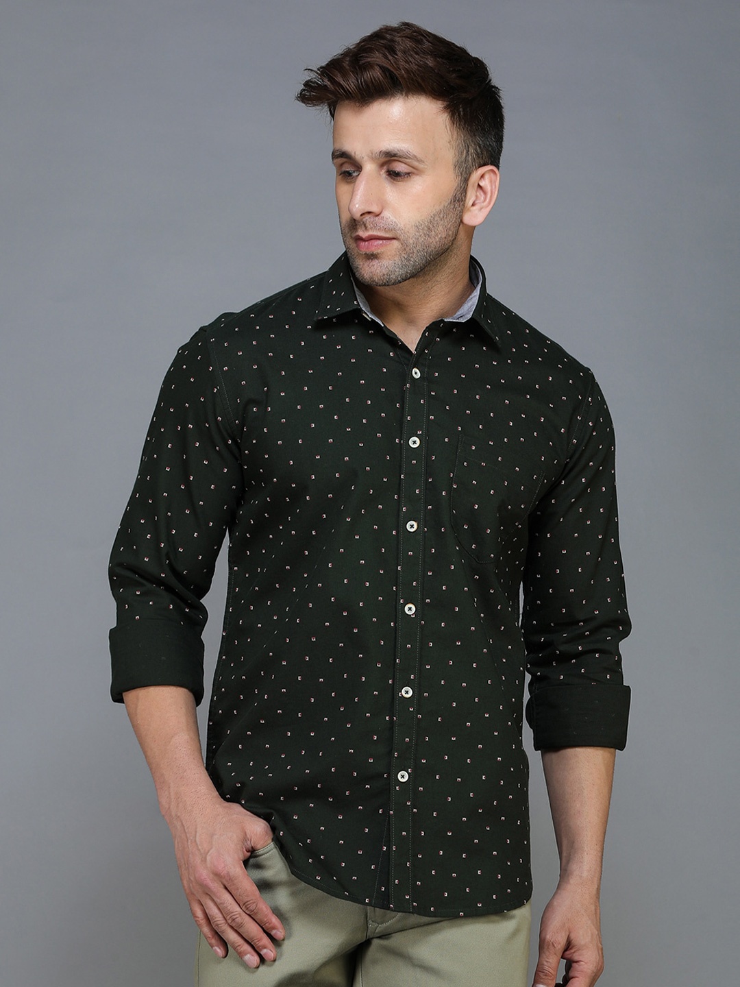 

TQS Standard Micro Ditsy Printed Cotton Casual Shirt, Green