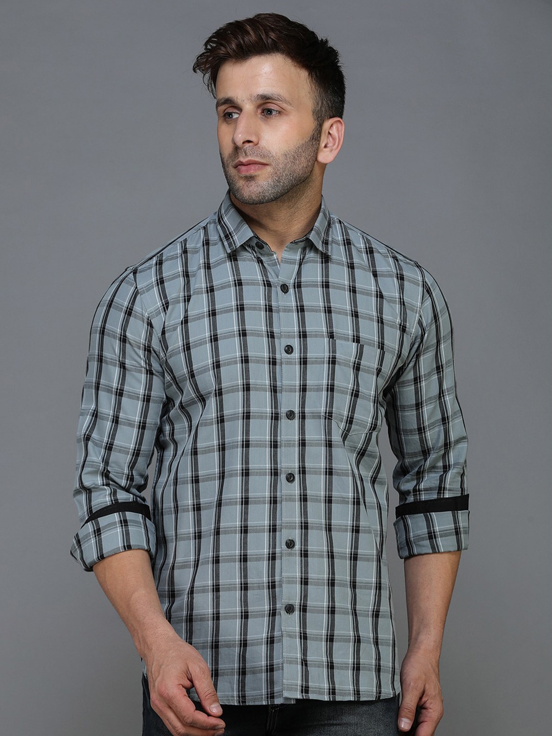

TQS Standard Tartan Checks Cotton Casual Shirt, Grey
